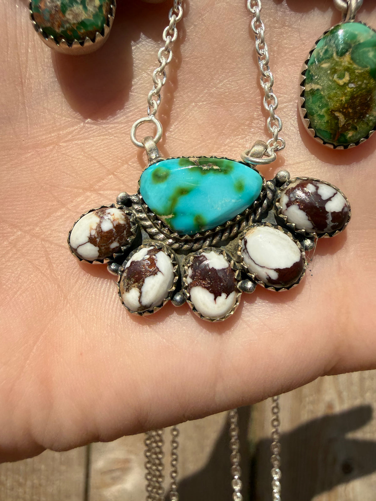 Sonoran Gold Turquoise and Wild Horse Cluster Sterling Silver Necklace