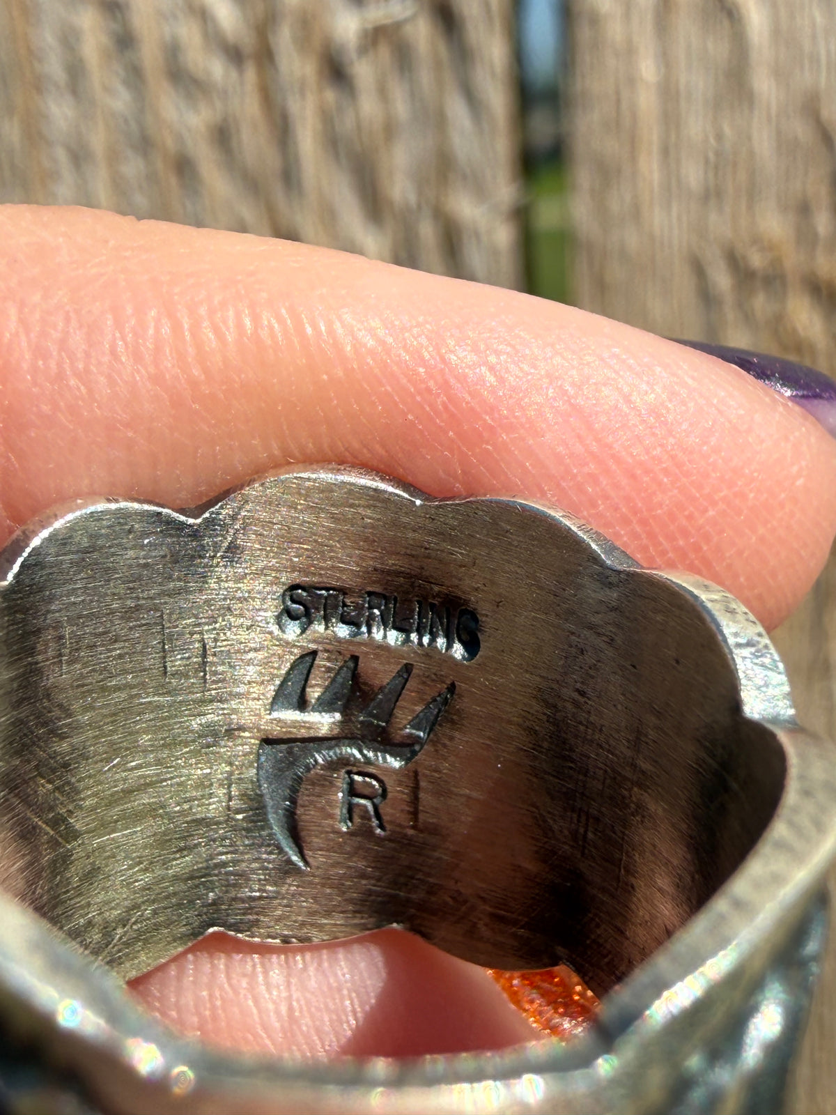 Navajo All Silver Cigar Band Sterling Silver Peyote Button Ring