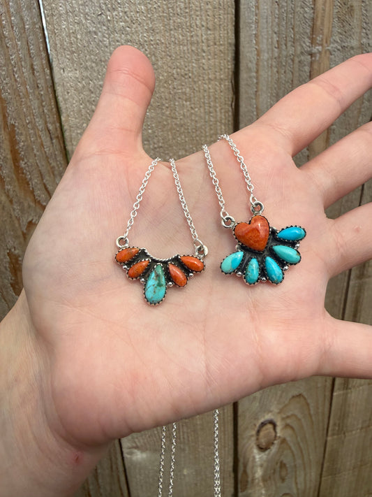 Kingman Turquoise and Orange Mojave Sterling Silver Necklace