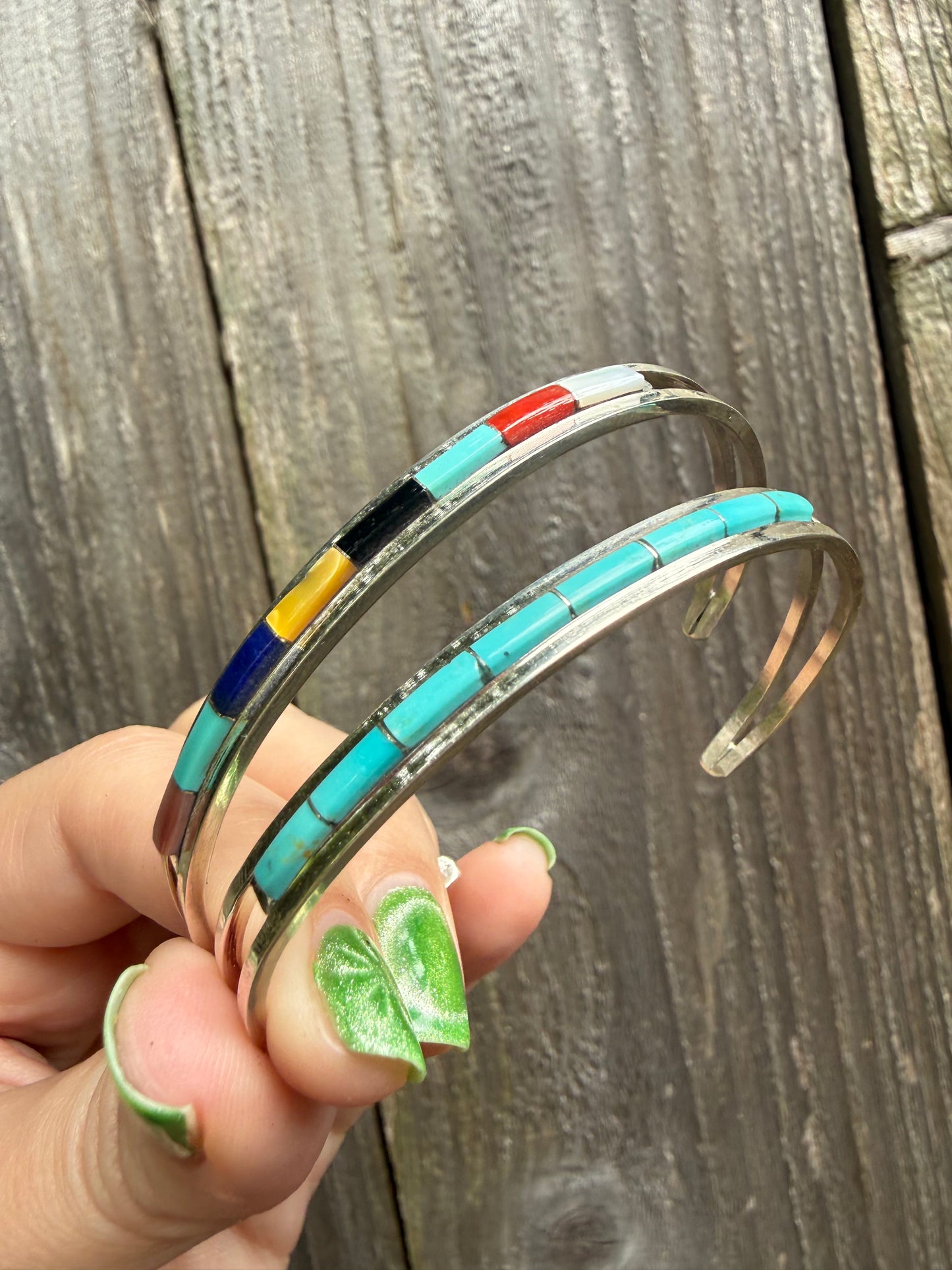 Native Multi Stone Or Turquoise Inlay Sterling Silver Cuff