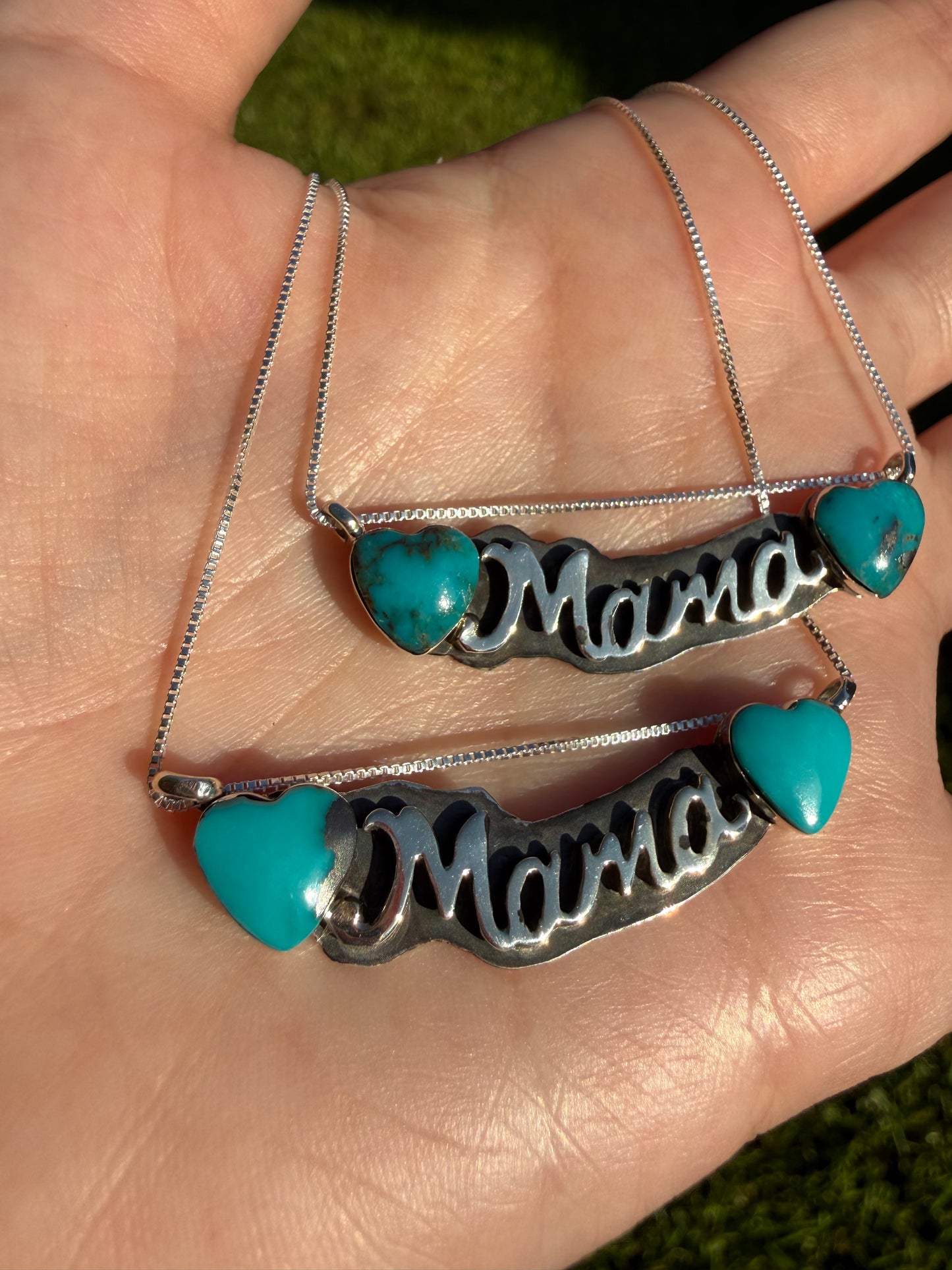 Navajo Turquoise Heart Mama Sterling Silver Plate Necklace
