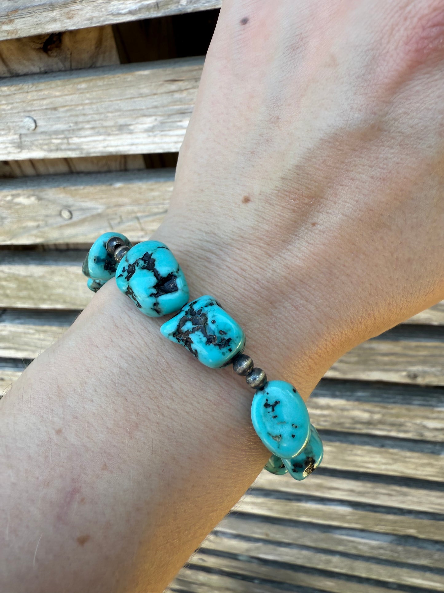 Turquoise and Desert Pearl Chunky Stone Stretch Bracelet