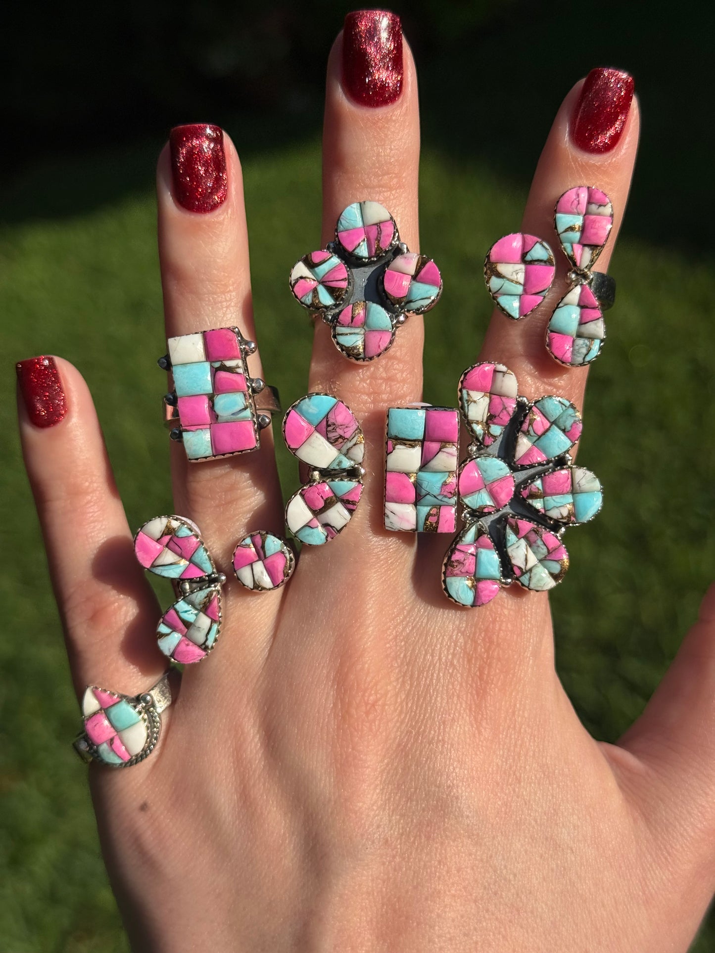 Cotton Candy Turquoise Cobblestone Sterling Silver Adjustable Rings