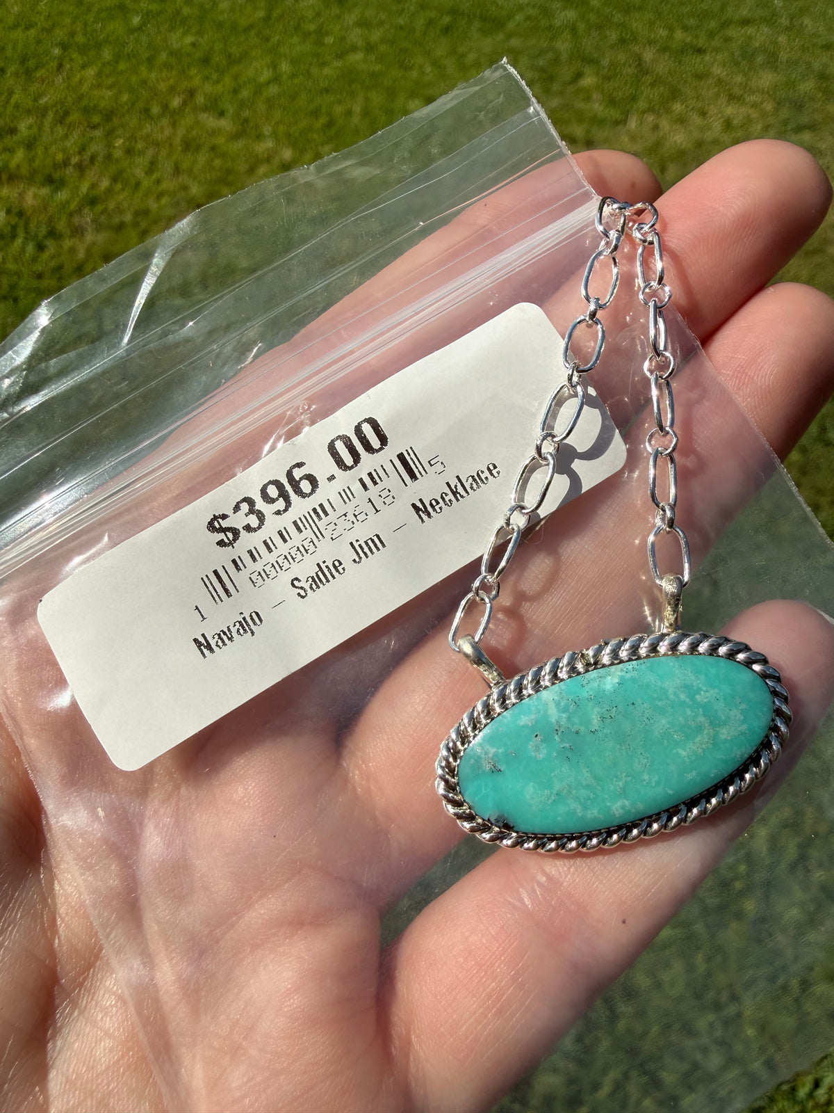 Navajo Classic Turquoise Oval Bar Sterling Silver Necklace