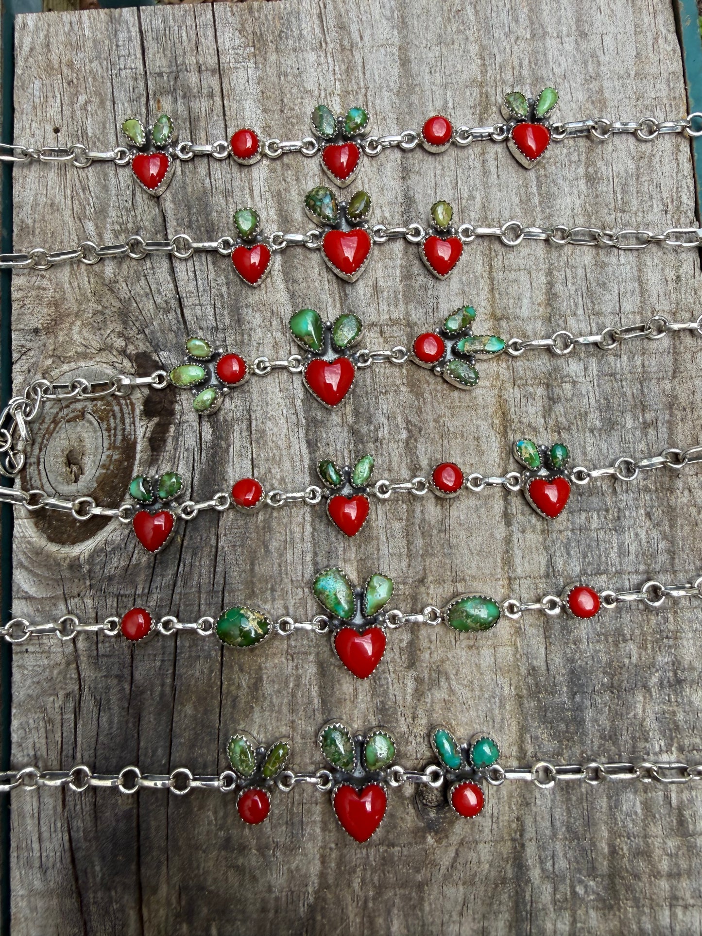 Cherry Red Rosarita and Sonoran Gold Turquoise Sterling Silver Bracelet