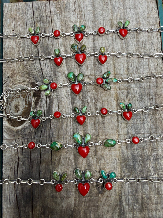 Cherry Red Rosarita and Sonoran Gold Turquoise Sterling Silver Bracelet