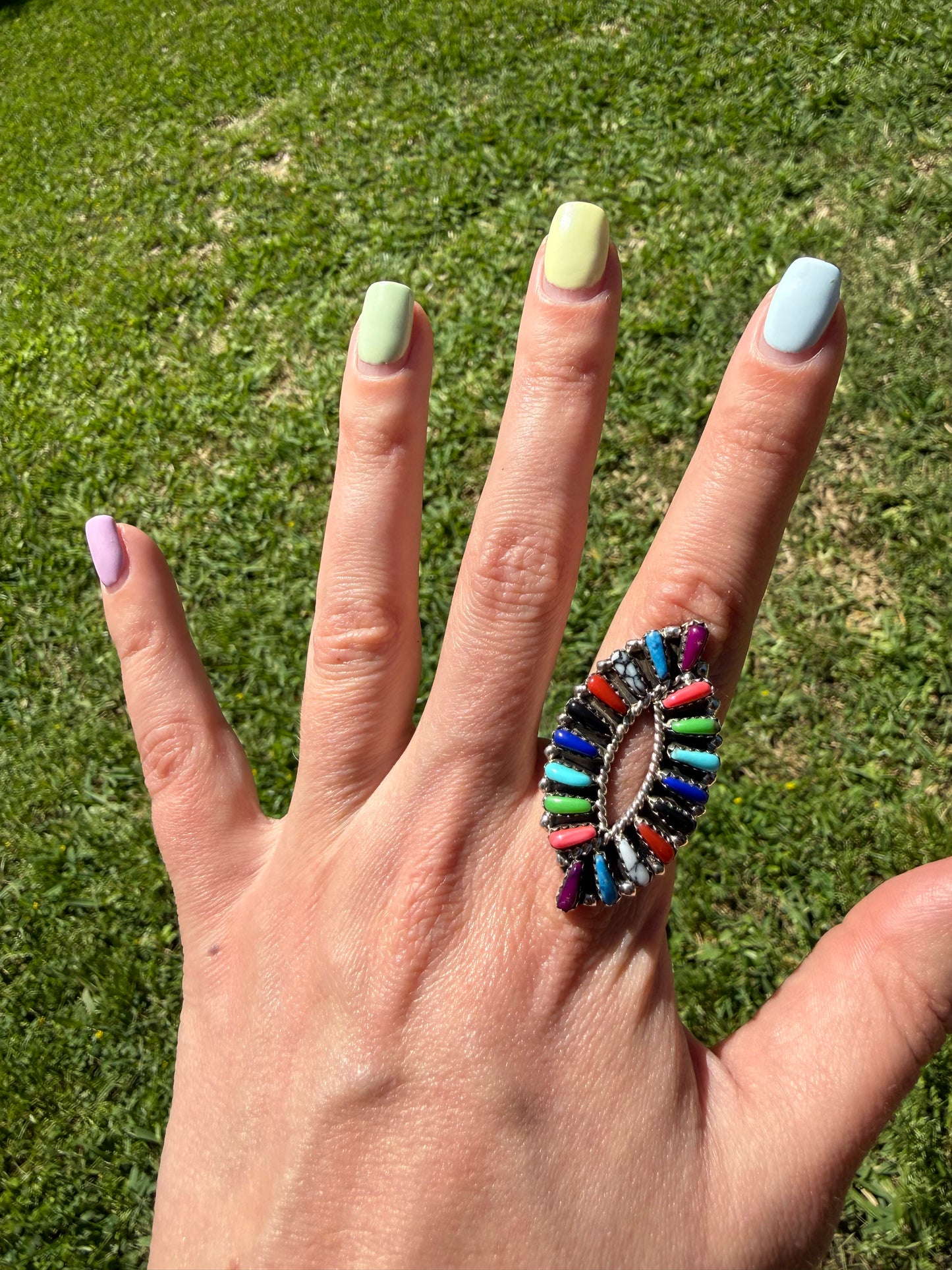 Navajo Multi Stone Cluster Sterling Silver Ring - SIZE 8.5