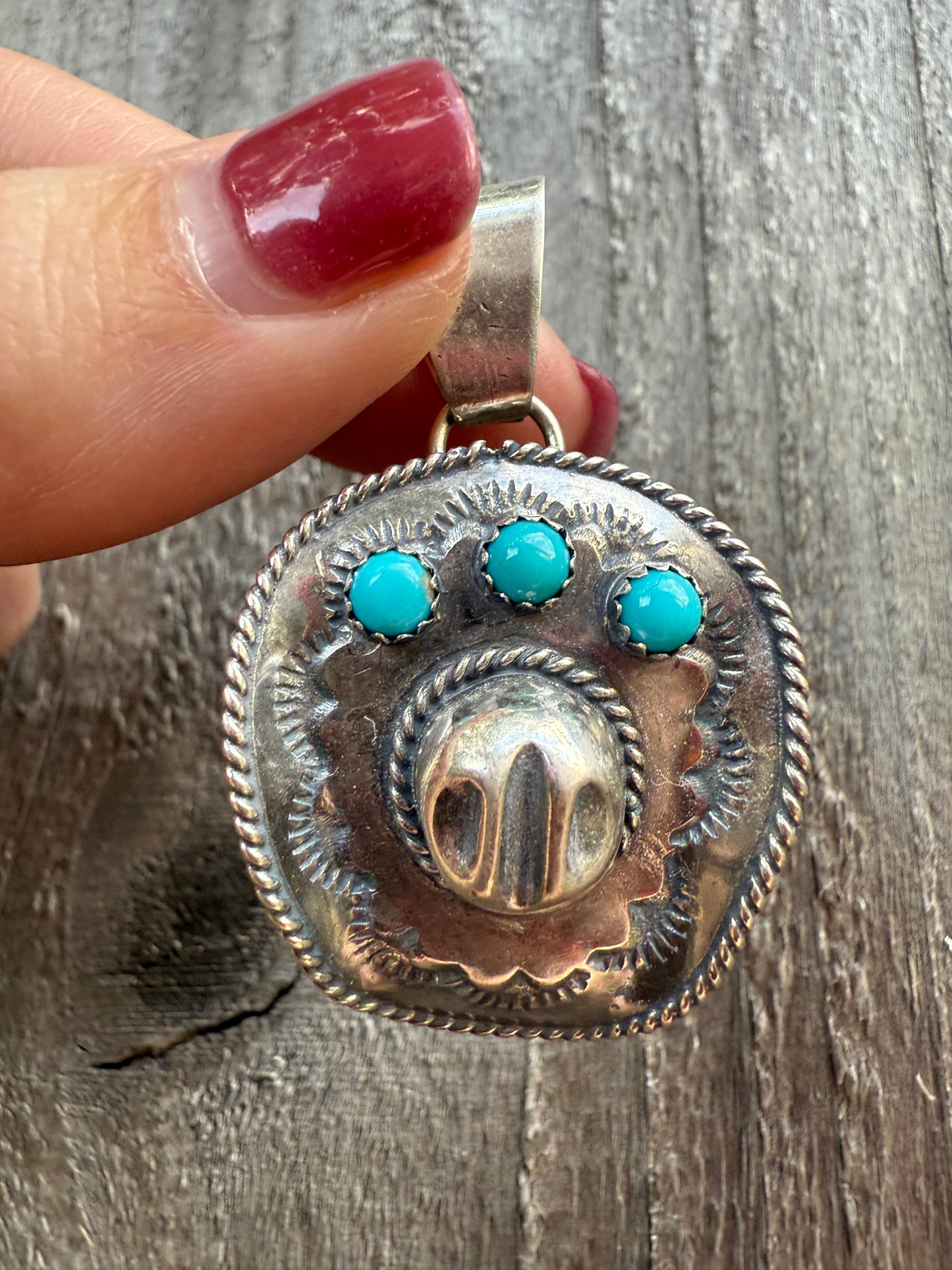 Navajo Turquoise Cowboy Hat Sterling Silver Pendant or Ring