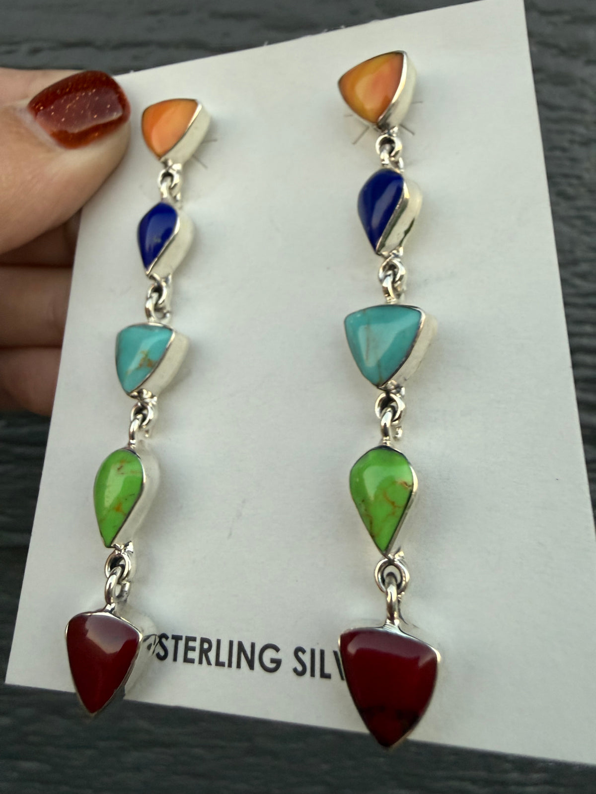 Native Multi 5 Stone Drop Sterling Silver Earrings