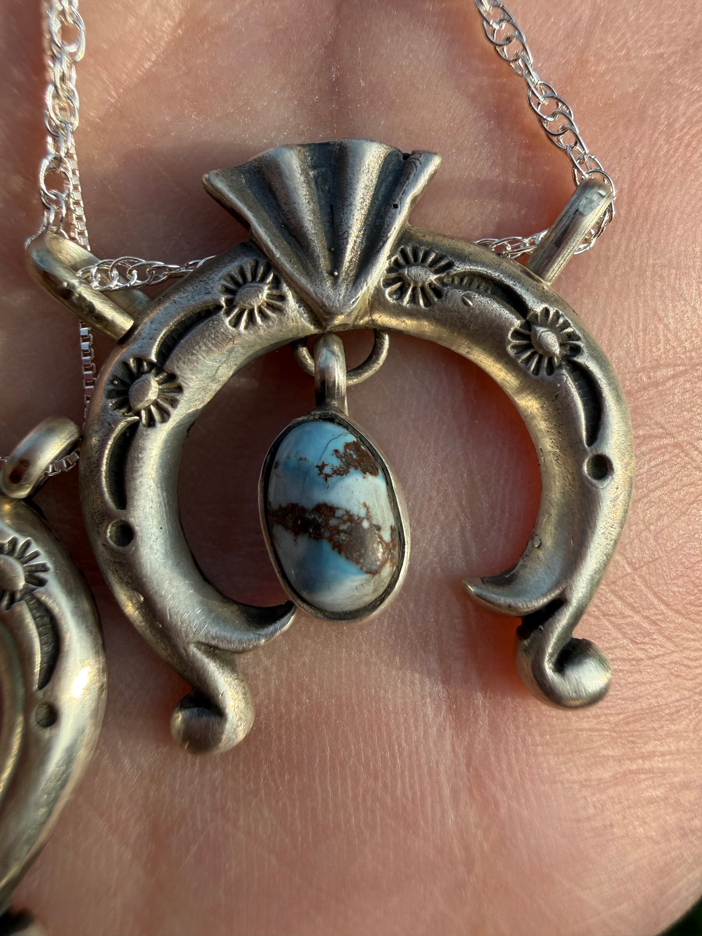 Navajo Golden Hills Turquoise Naja Sterling Silver Necklace