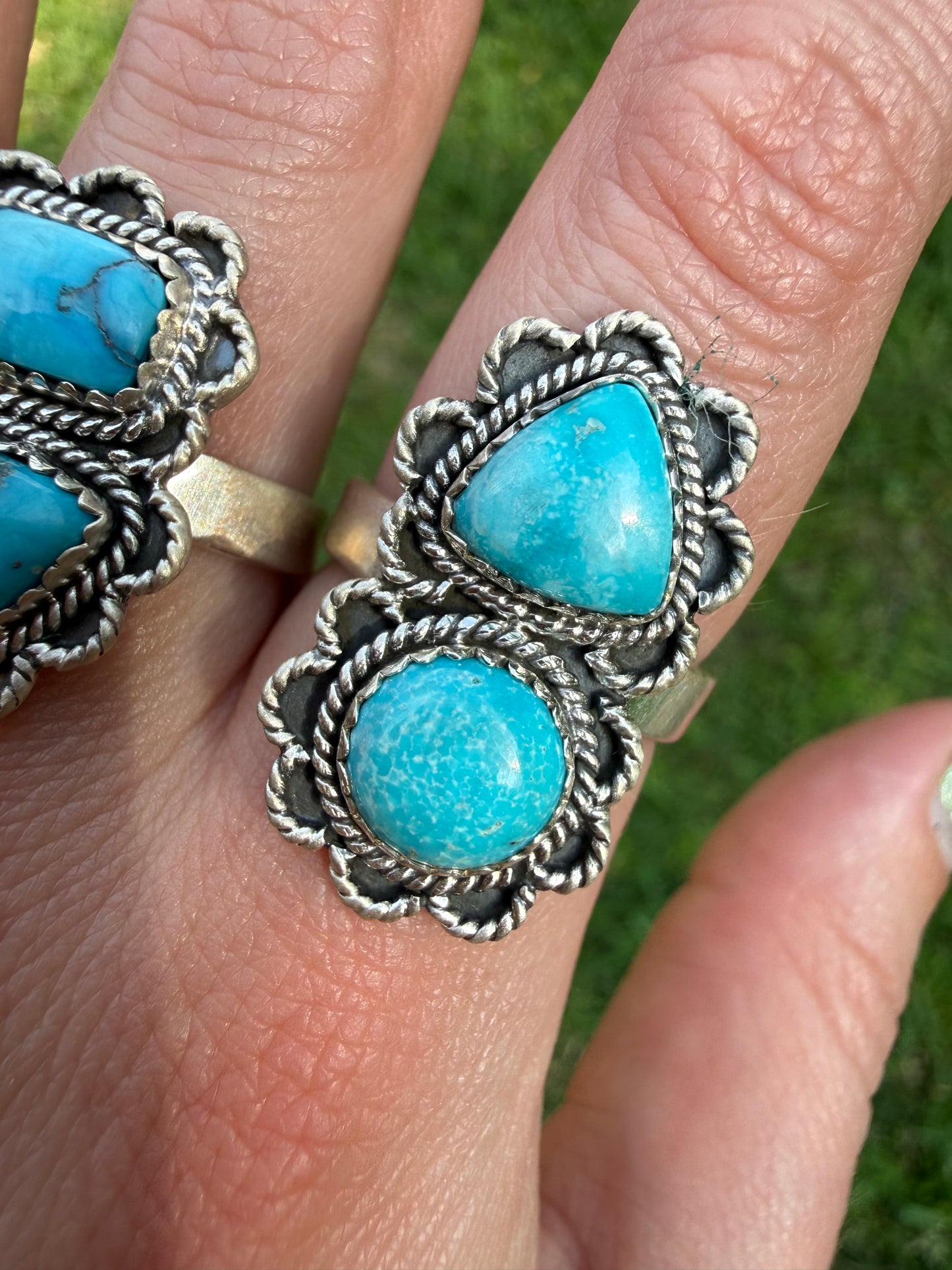 Whitewater Double Stone Flower Crawler Sterling Silver Adjustable Ring
