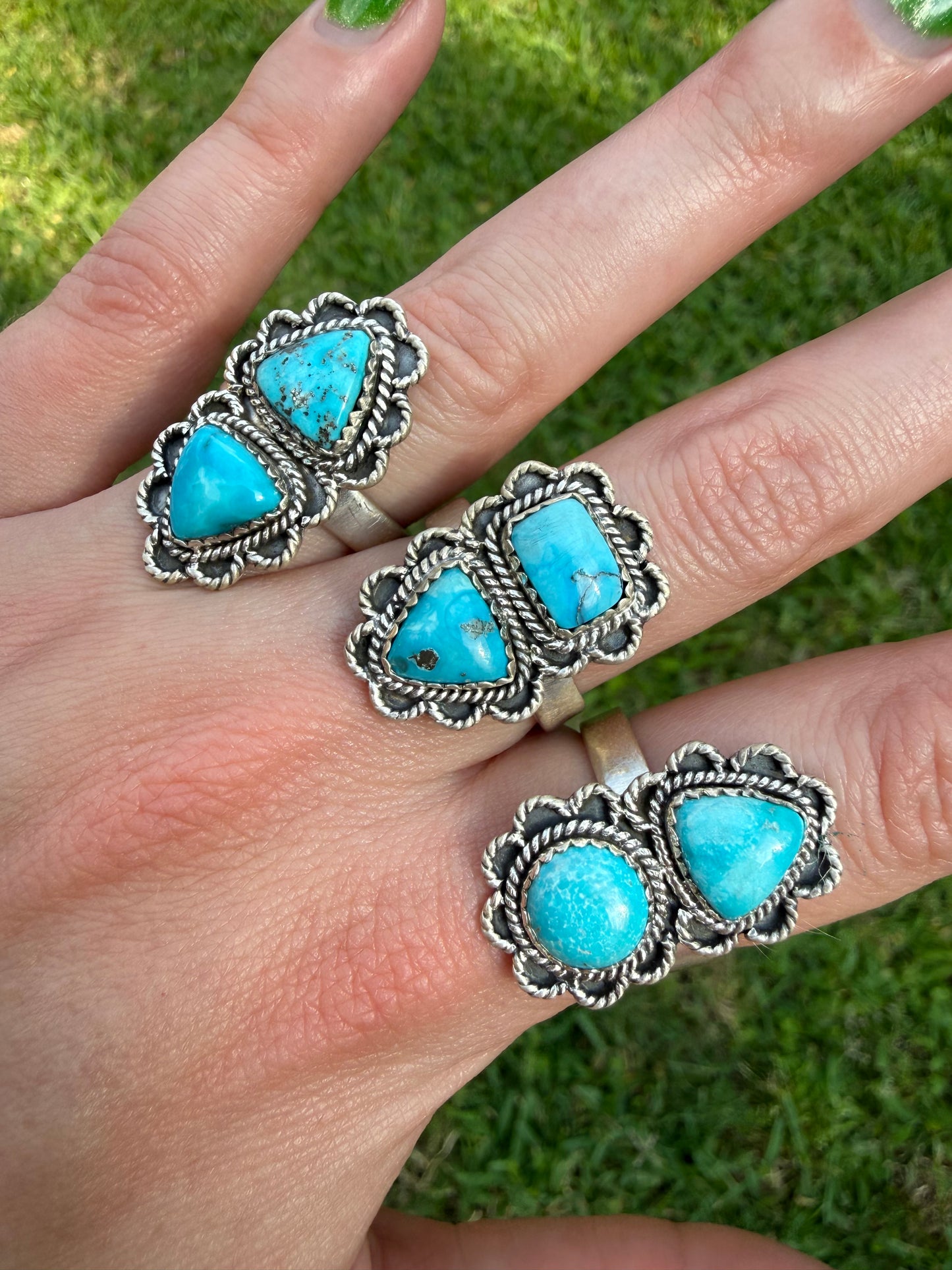 Whitewater Double Stone Flower Crawler Sterling Silver Adjustable Ring