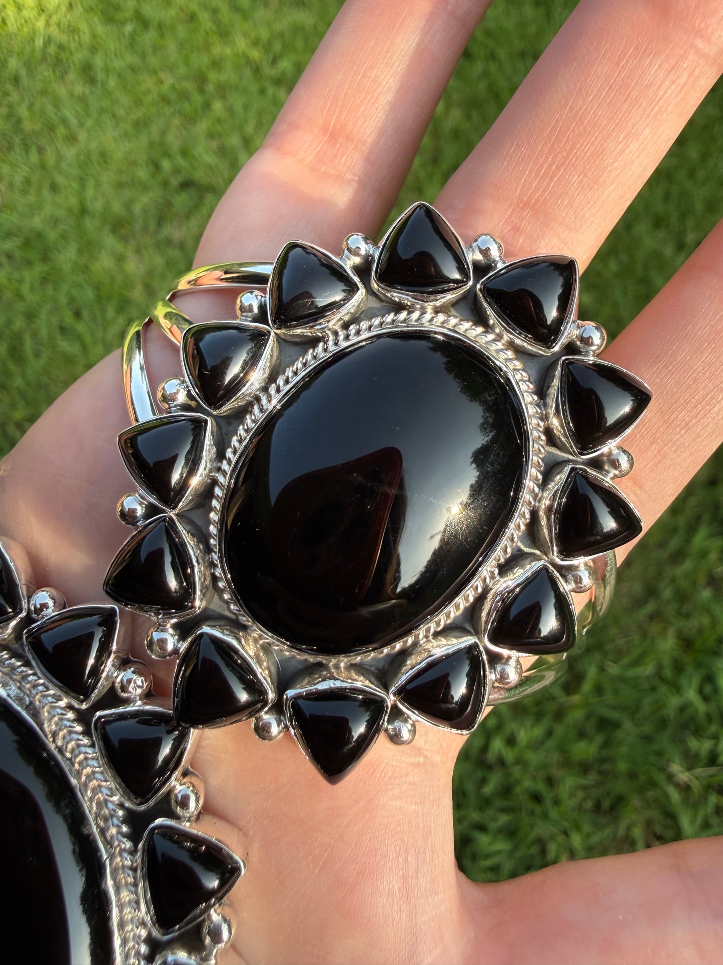 Navajo Black Onyx Statement Cluster Pendant or Cuff Bracelet
