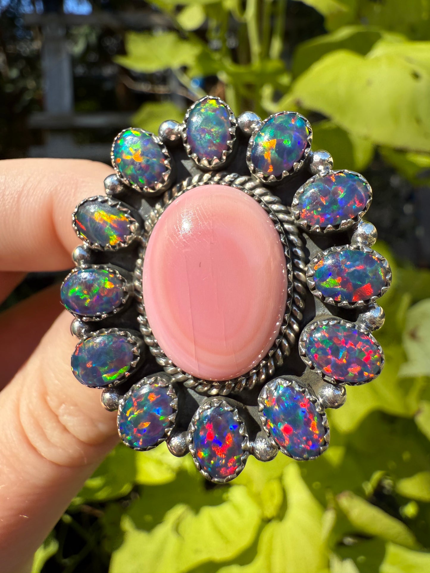 Pink Conch Statement Sterling Silver Balloon Opal Ring