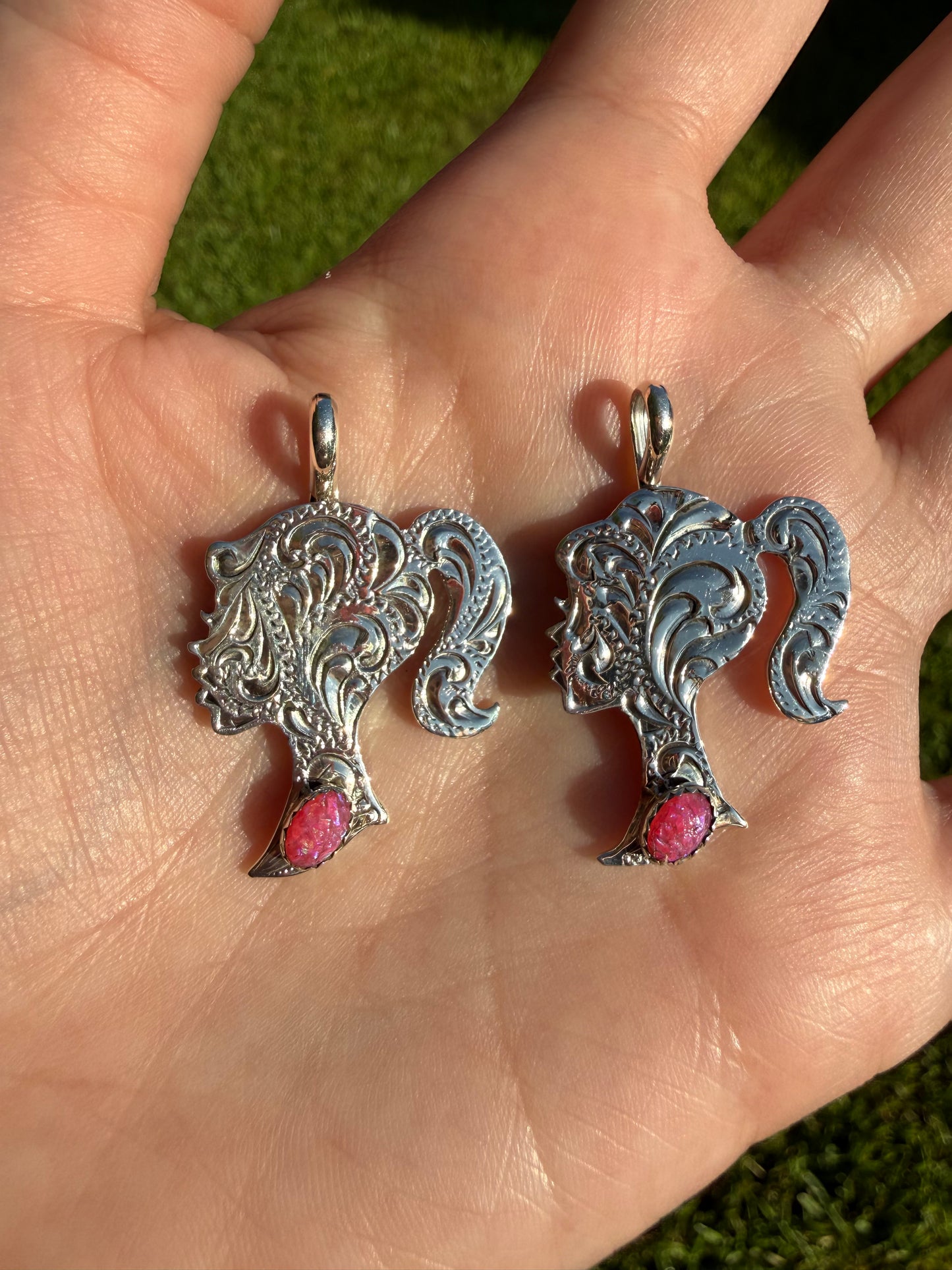 Navajo Pink Balloon Opal Sterling Silver Pendant