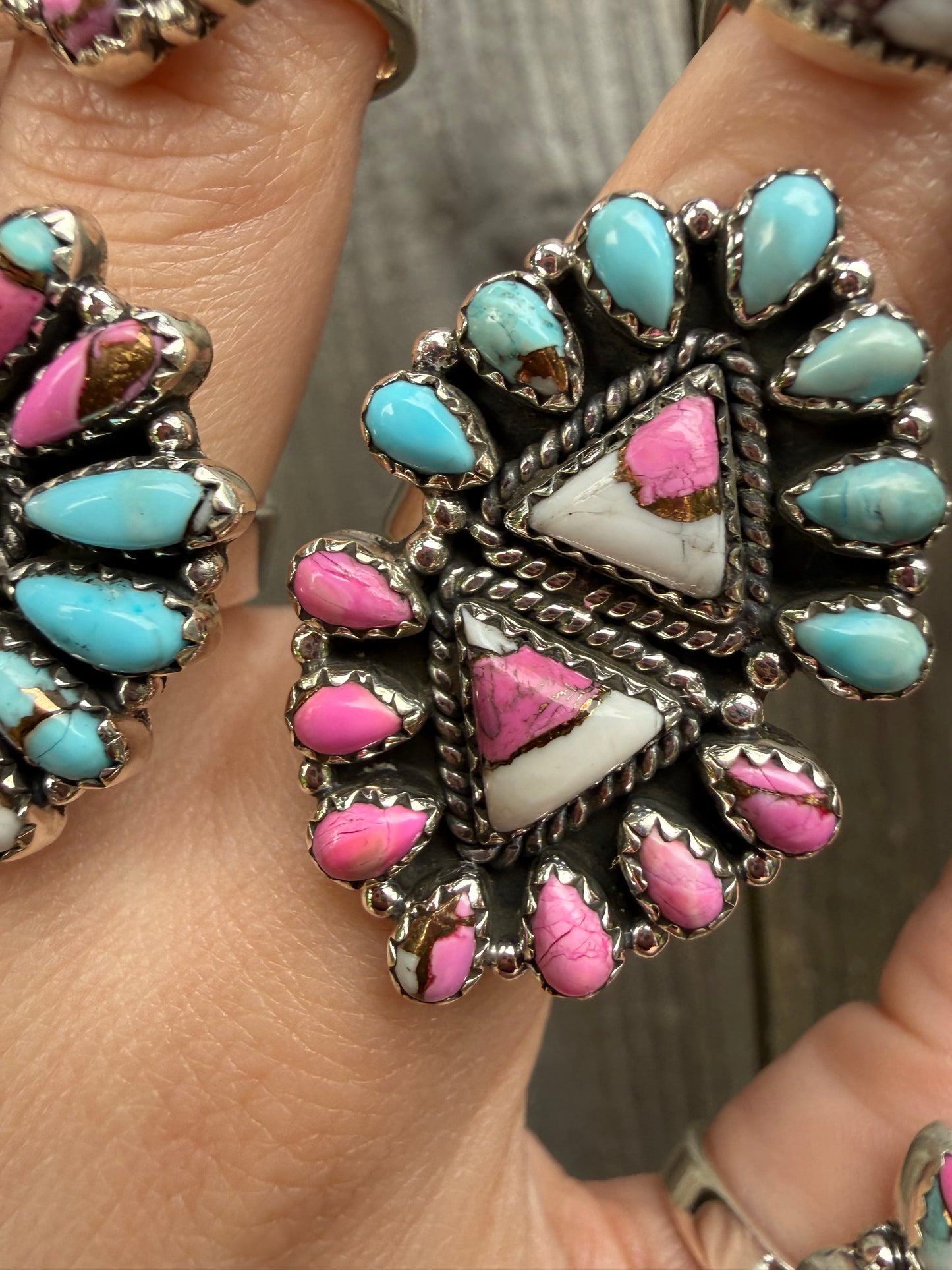 Cotton Candy Turquoise Statement Adjustable Rings