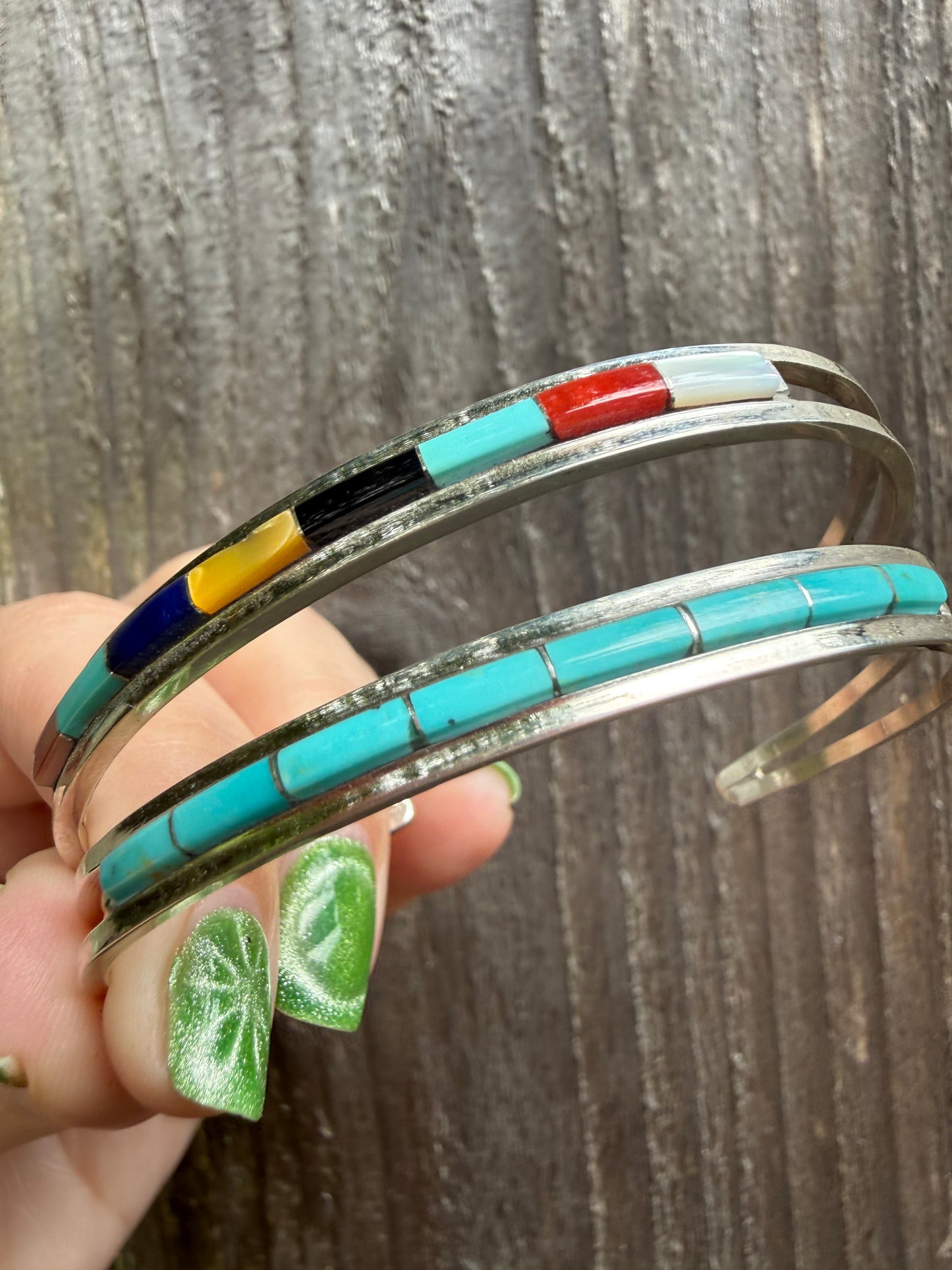 Native Multi Stone Or Turquoise Inlay Sterling Silver Cuff