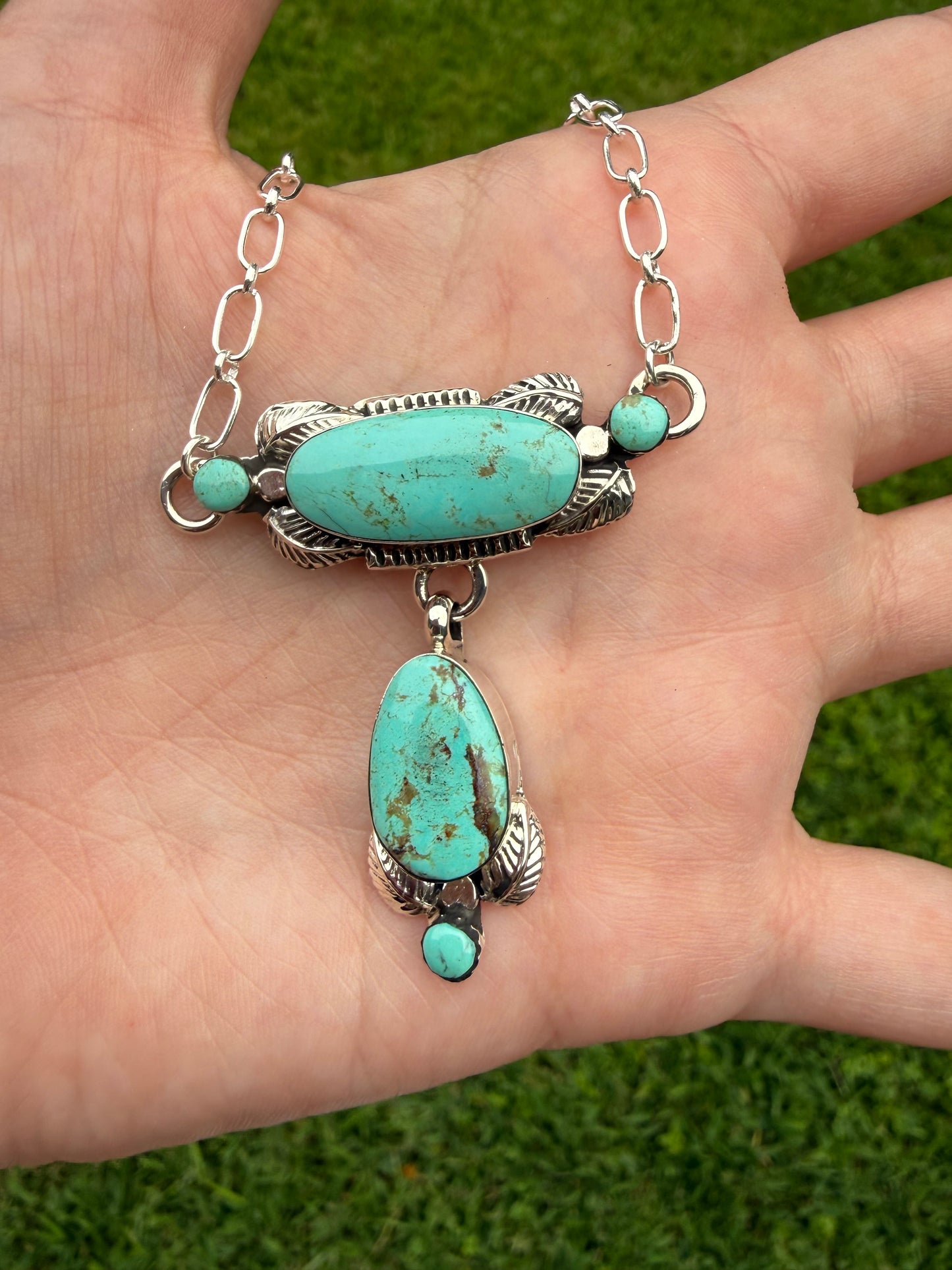 Navajo Turquoise Sterling Silver Lariat Necklace  by Gilbert Smith