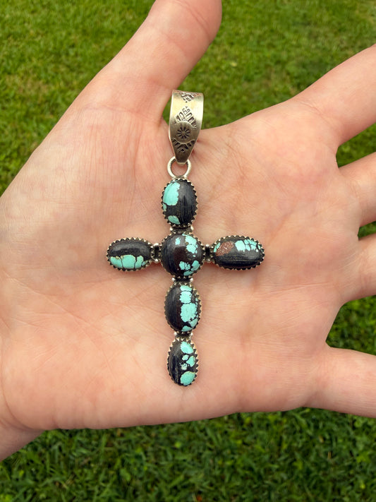 Blue Moon Turquoise Sterling Silver Cross Pendant