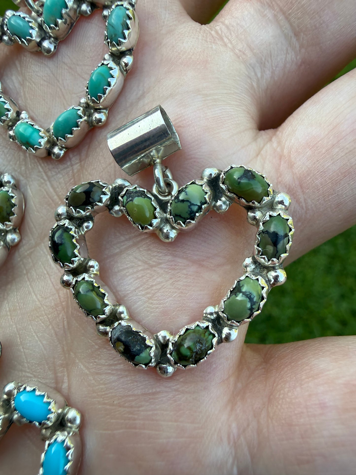Navajo Turquoise Heart Outline Sterling Silver Pendant