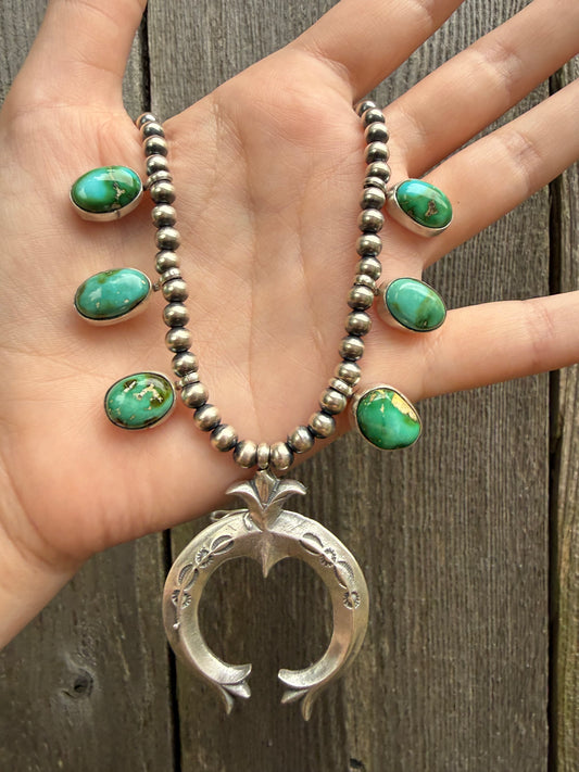Native Naja and Sonoran Gold Turquoise Sterling Pearl Necklace