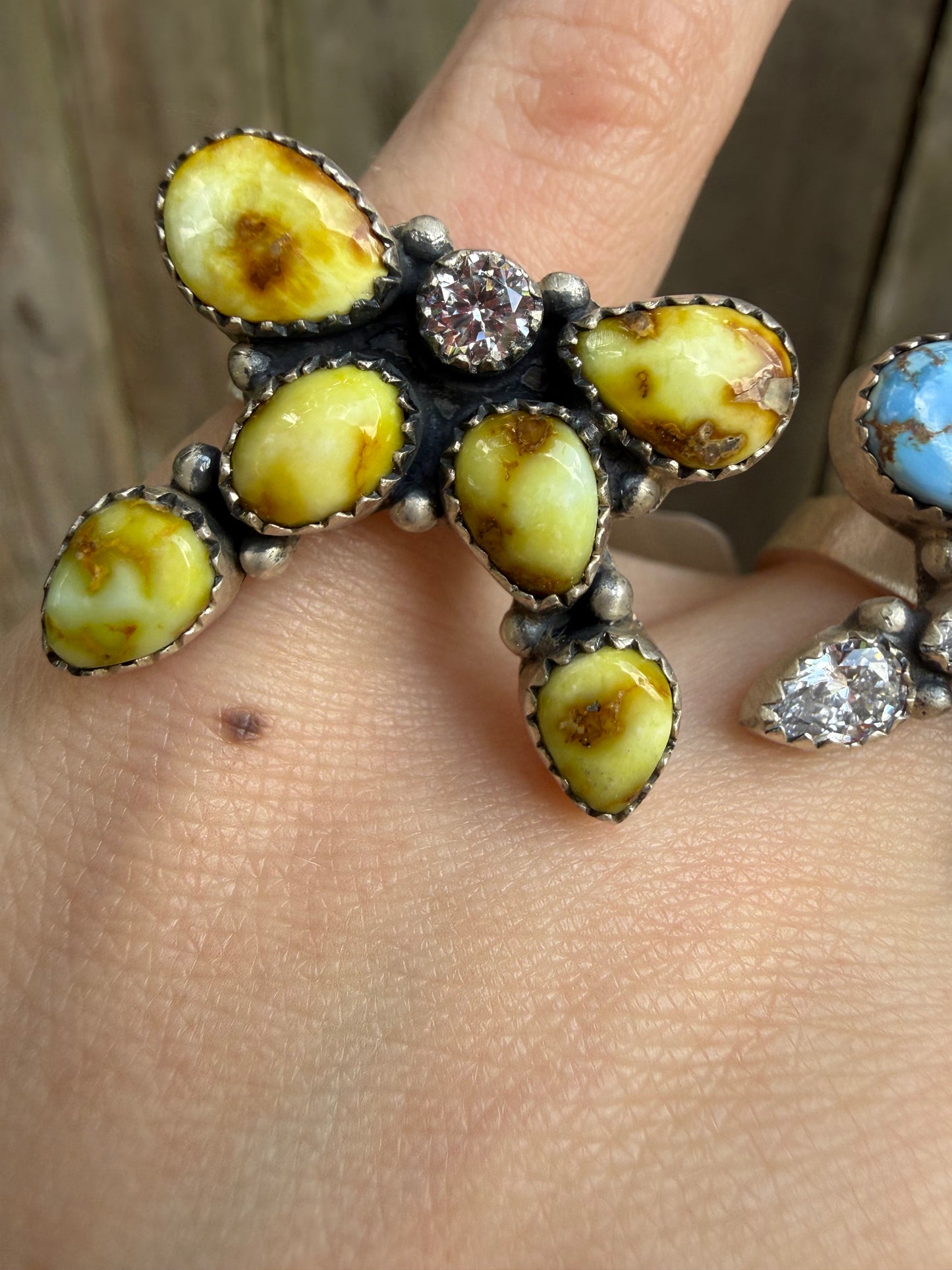 Multi Stone with CZ Crystal Bow Sterling Silver Adjustable Rings