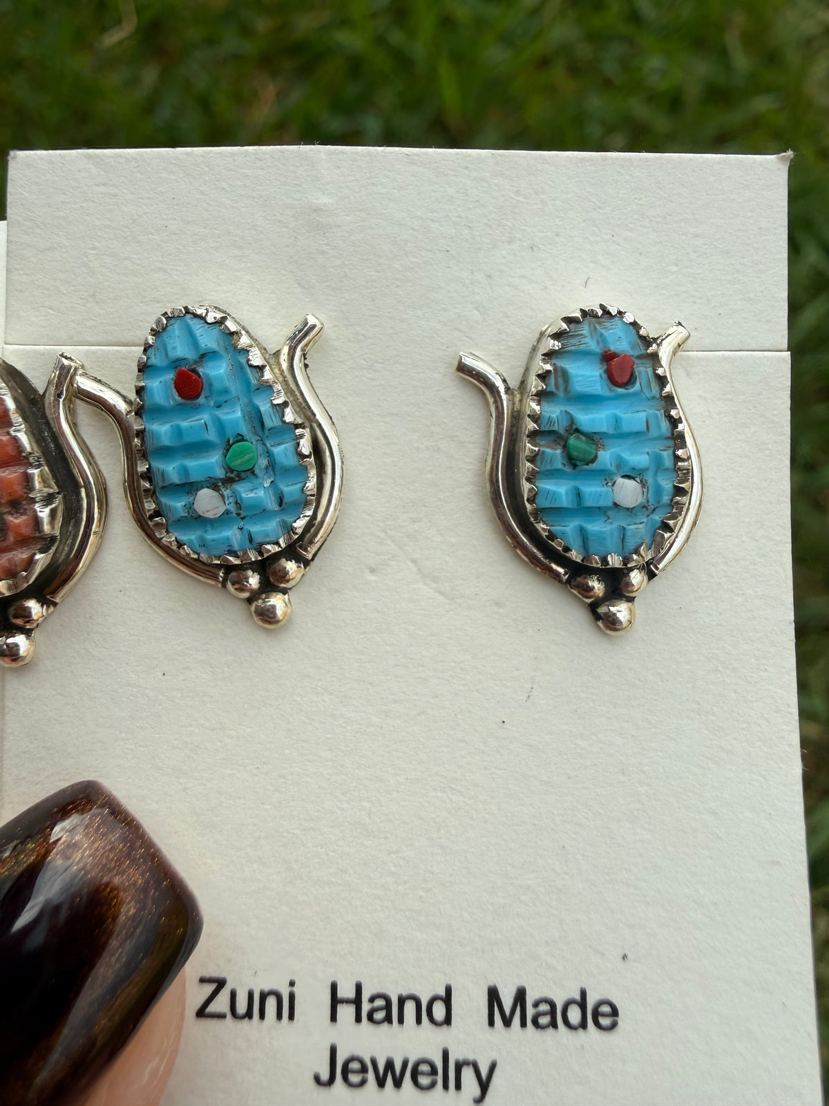 Zuni Corn Turquoise or Spiny Sterling Silver Earrings