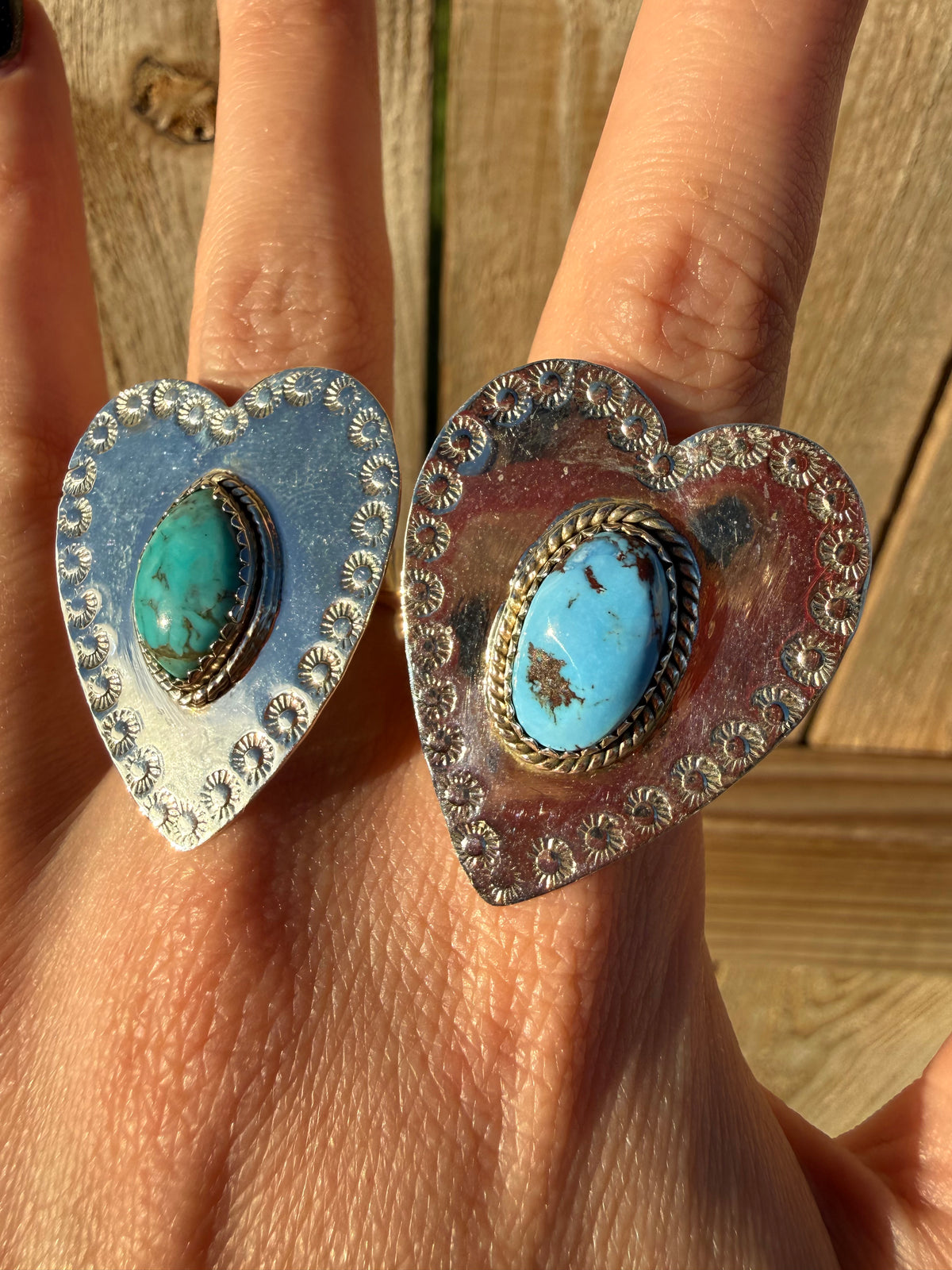 Golden Hills or Kingman Turquoise Bug Heart Sterling Silver Adjustable Ring