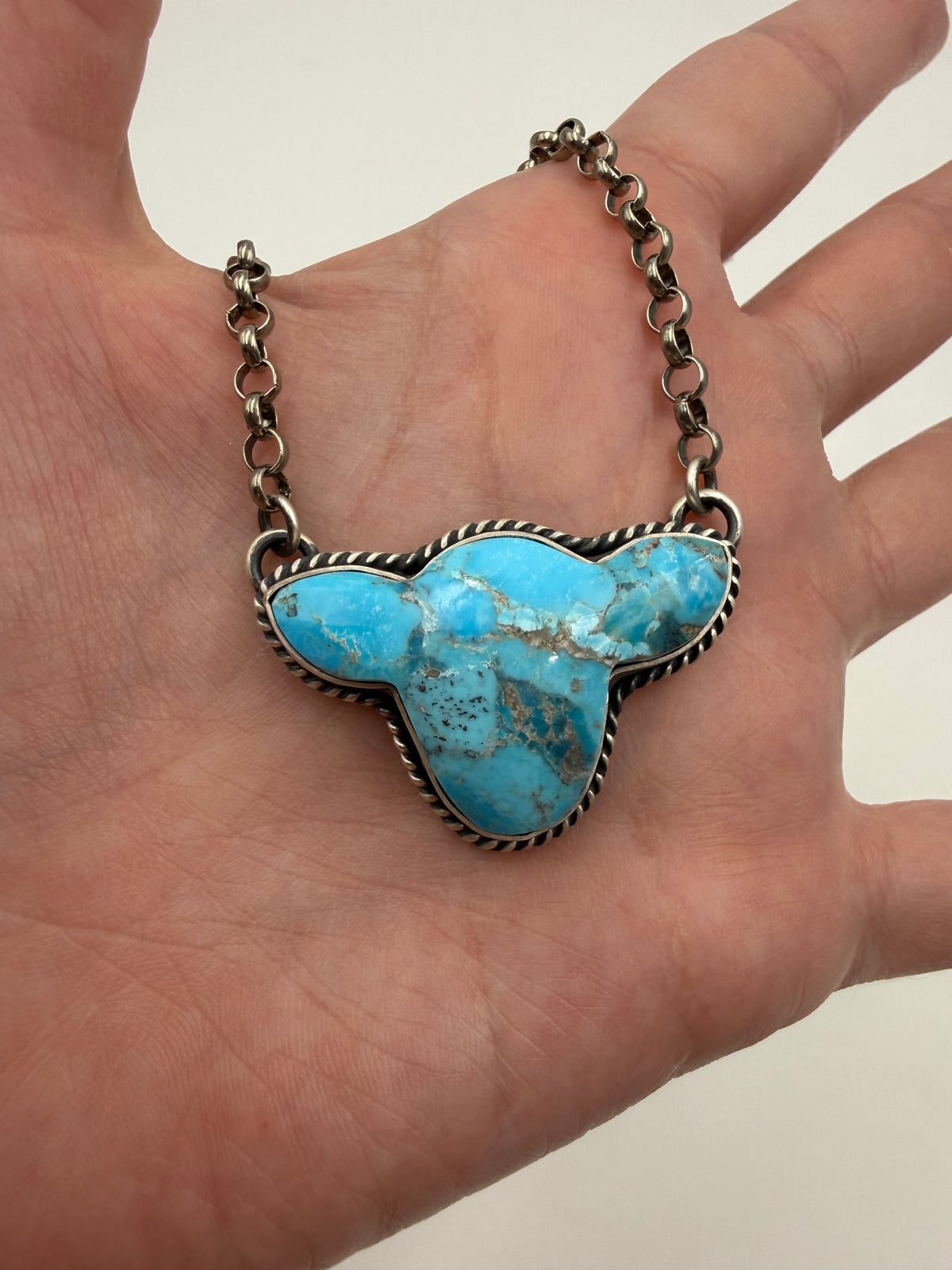 Navajo Turquoise Cow Head Sterling Silver Necklace