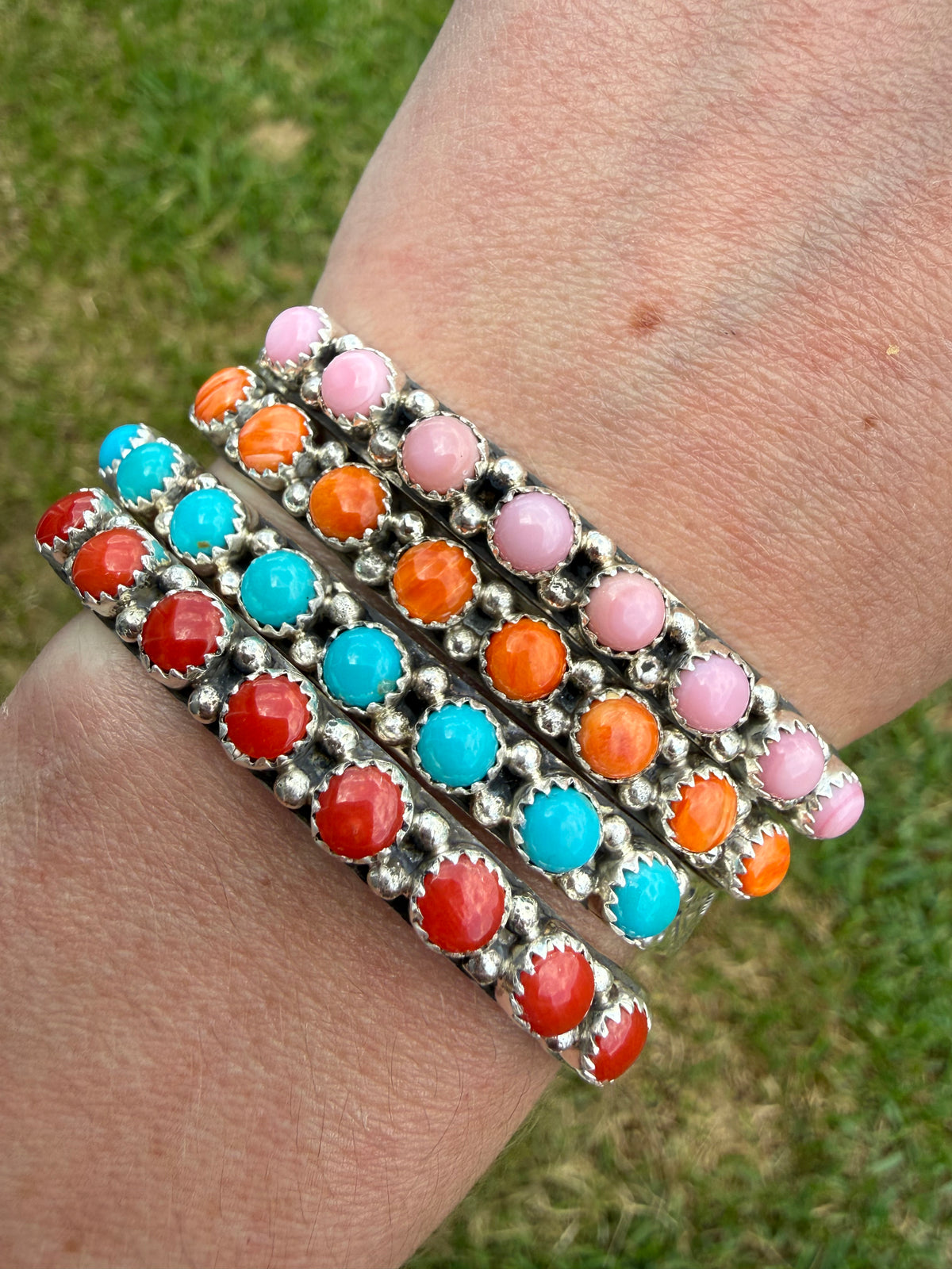 Navajo Turquoise or Multi Stone half Infinity Stone Sterling Silver Cuff