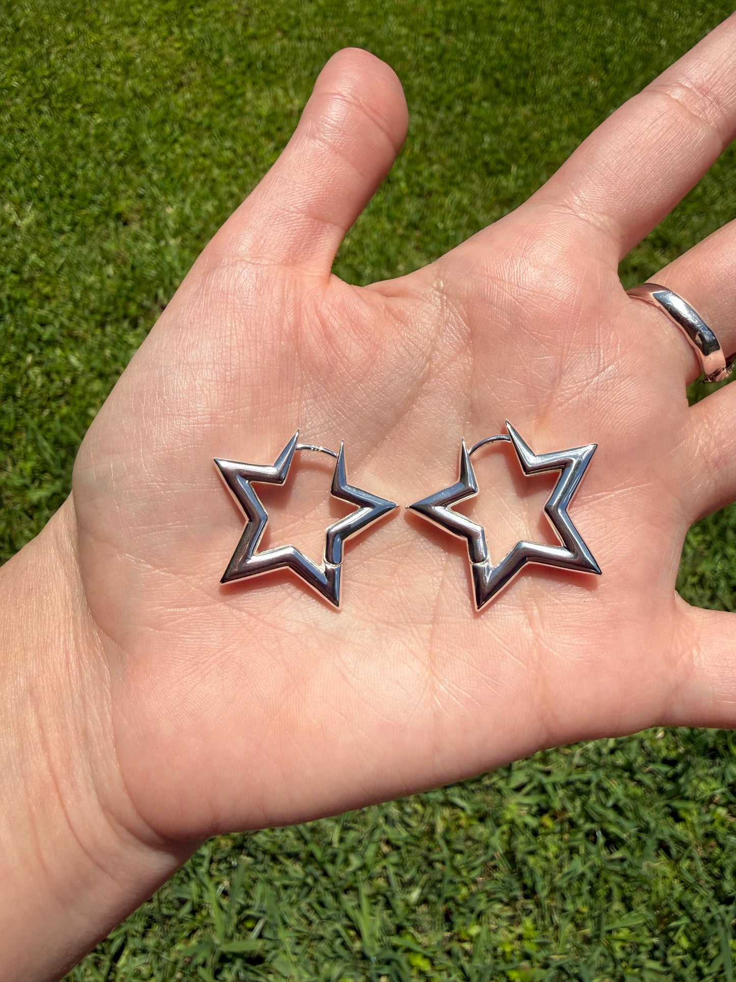 Star Sterling Silver Hypoallergenic Hoop Style Earrings