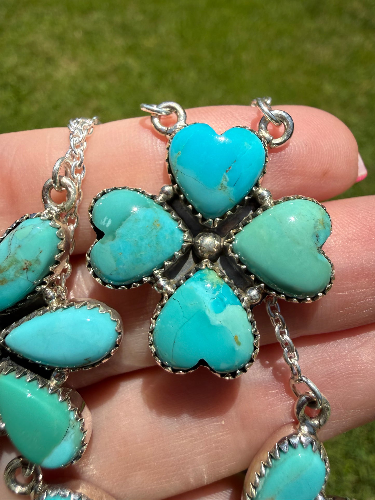 Kingman Turquoise Classic Cluster Sterling Silver Necklace