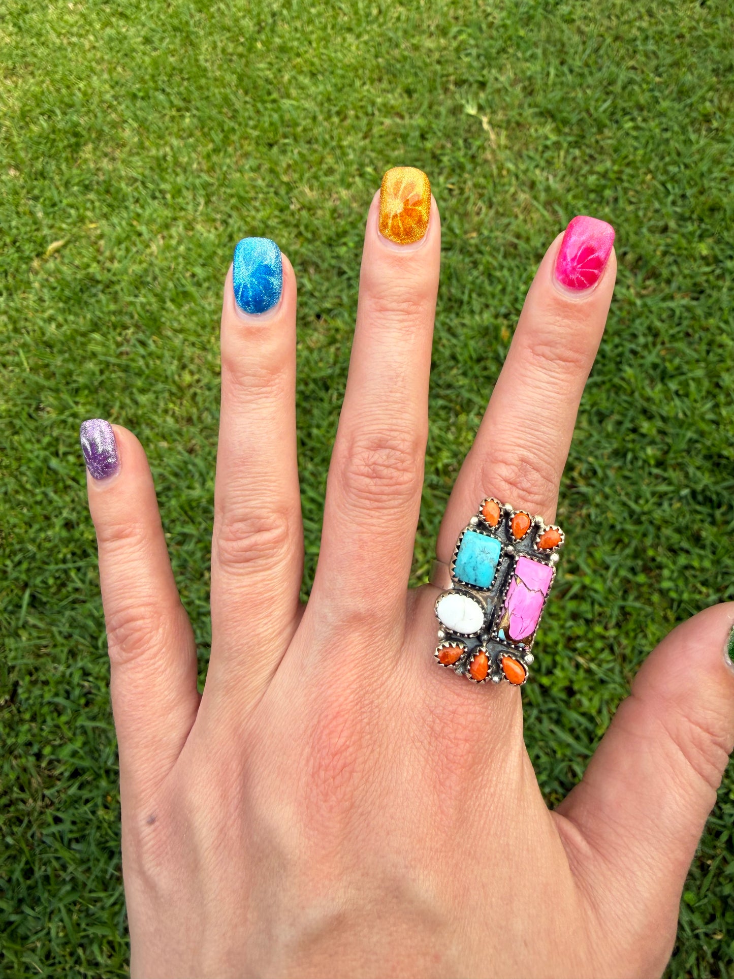 Kingman, Cotton Candy Turquoise,  or Orange Mojave Sterling Silver Adjustable Ring