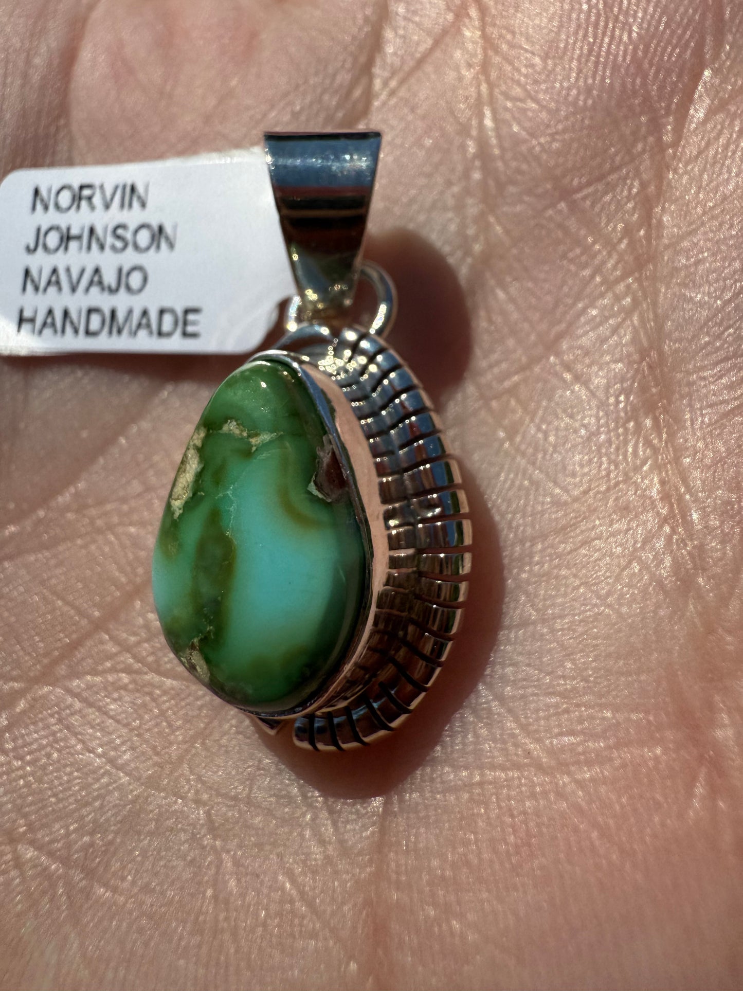 Navajo Sonoran Gold Turquoise Sterling Silver Pendant by Norvin Johnson