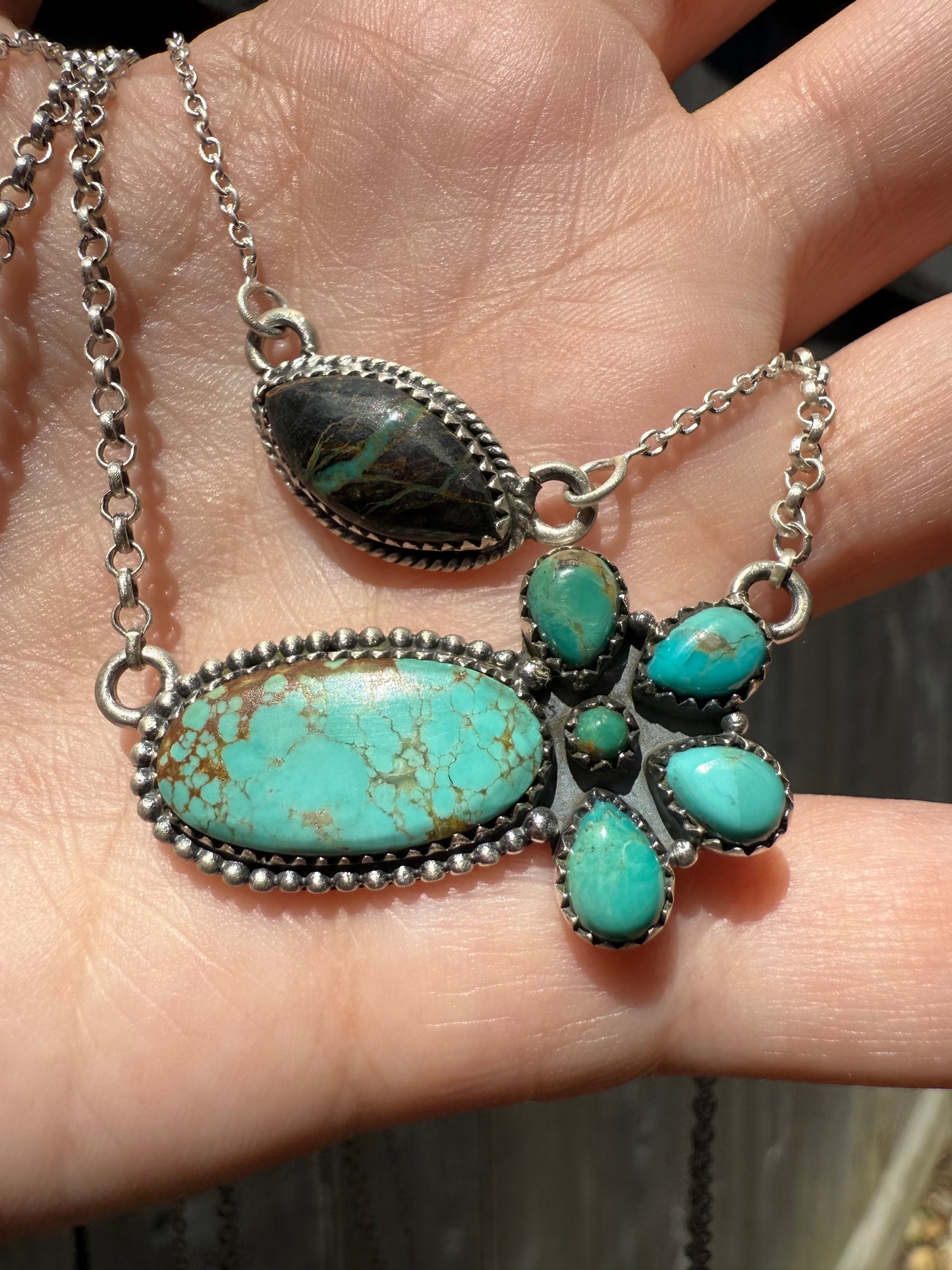 Half Flower Double Strand Sterling Silver Necklace