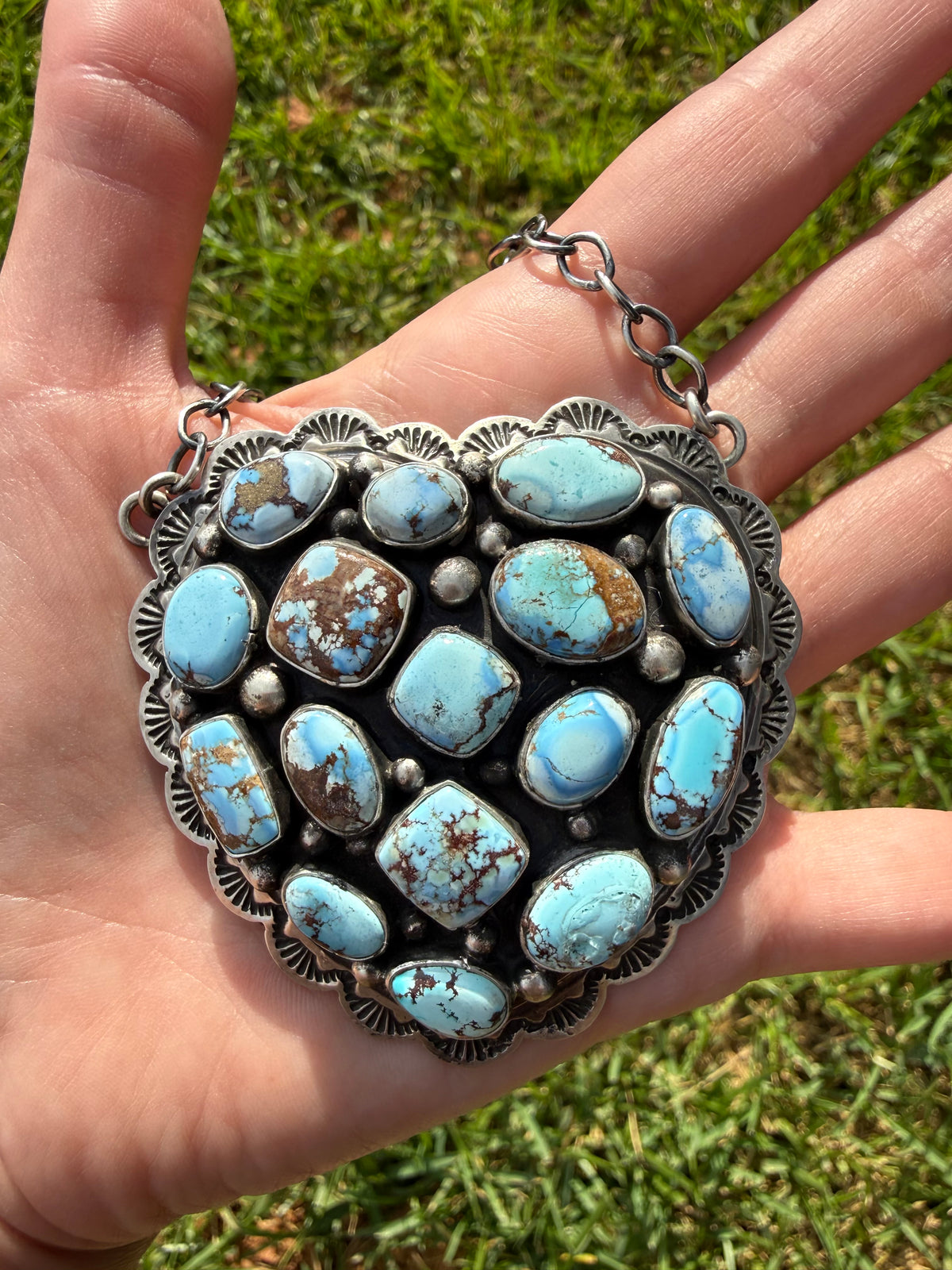 Navajo Golden Hills Heart Statement Sterling Silver Necklace by Charles Johnson