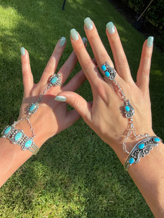 Navajo Turquoise and Sterling Silver Handmade Queen Cuffs