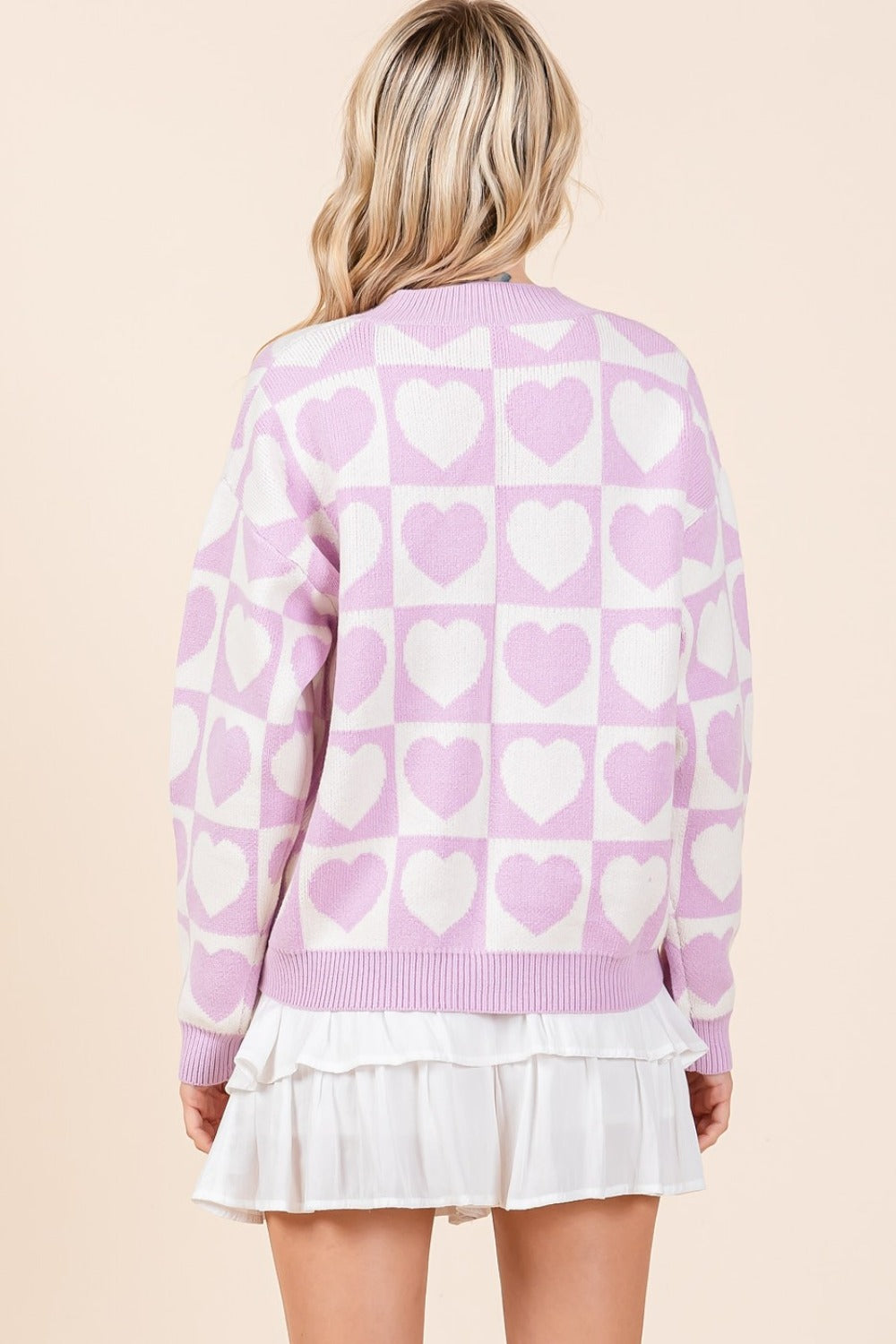 Lover Checkered Heart Button Down Cardigan