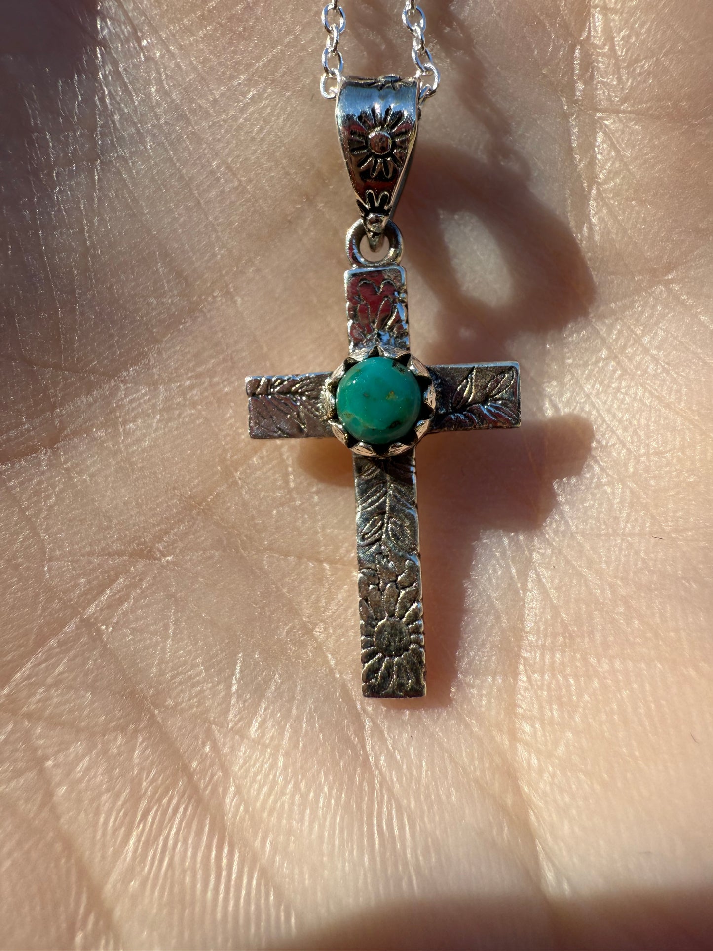 Cross Turquoise and Stone Accent Sterling Silver Necklace