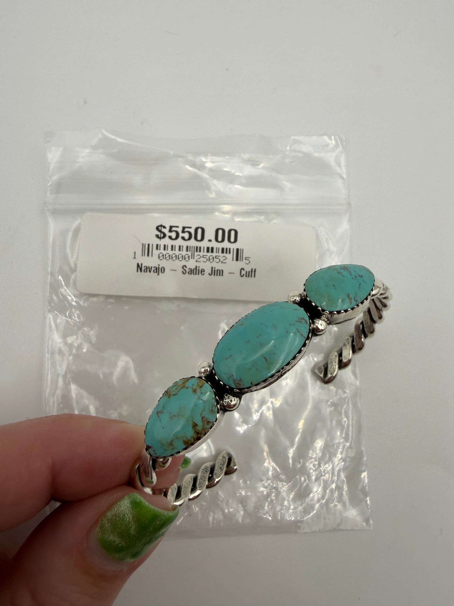 Native Turquoise Triple Stone Sterling Silver Twisted Cuff Bracelet