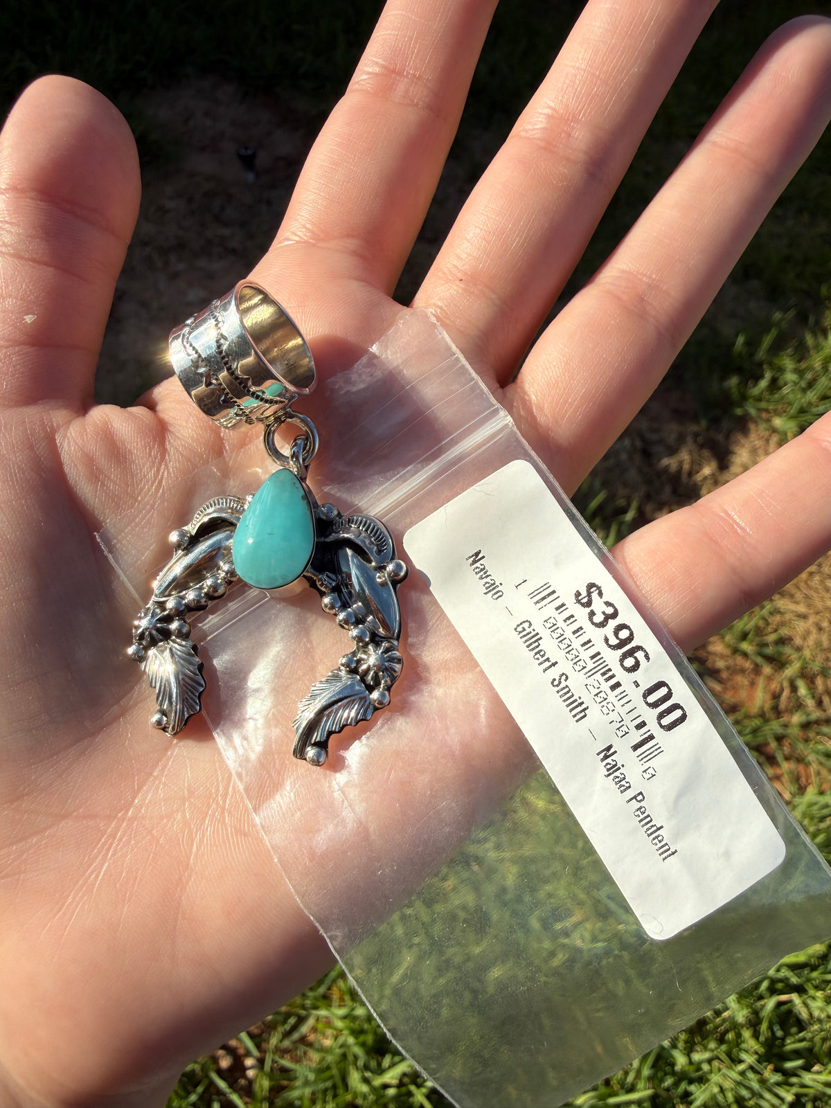 Navajo Turquoise Detailed Accent Naja Sterling Silver Handmade Pendant