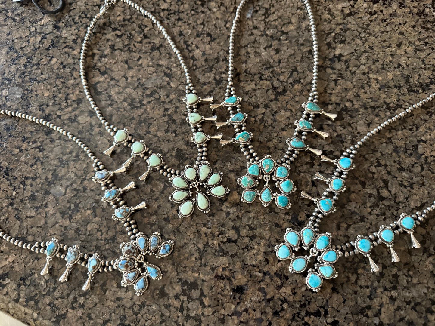 Squash Blossom Premium Turquoise Sterling Silver Desert Pearl Necklace