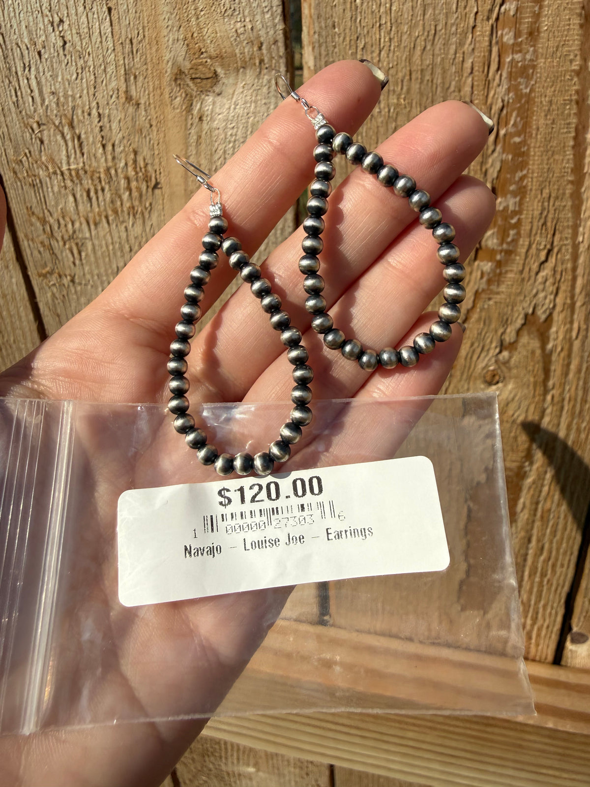 Navajo Strung Desert Pearl Sterling Silver Drop Hoop Earrings