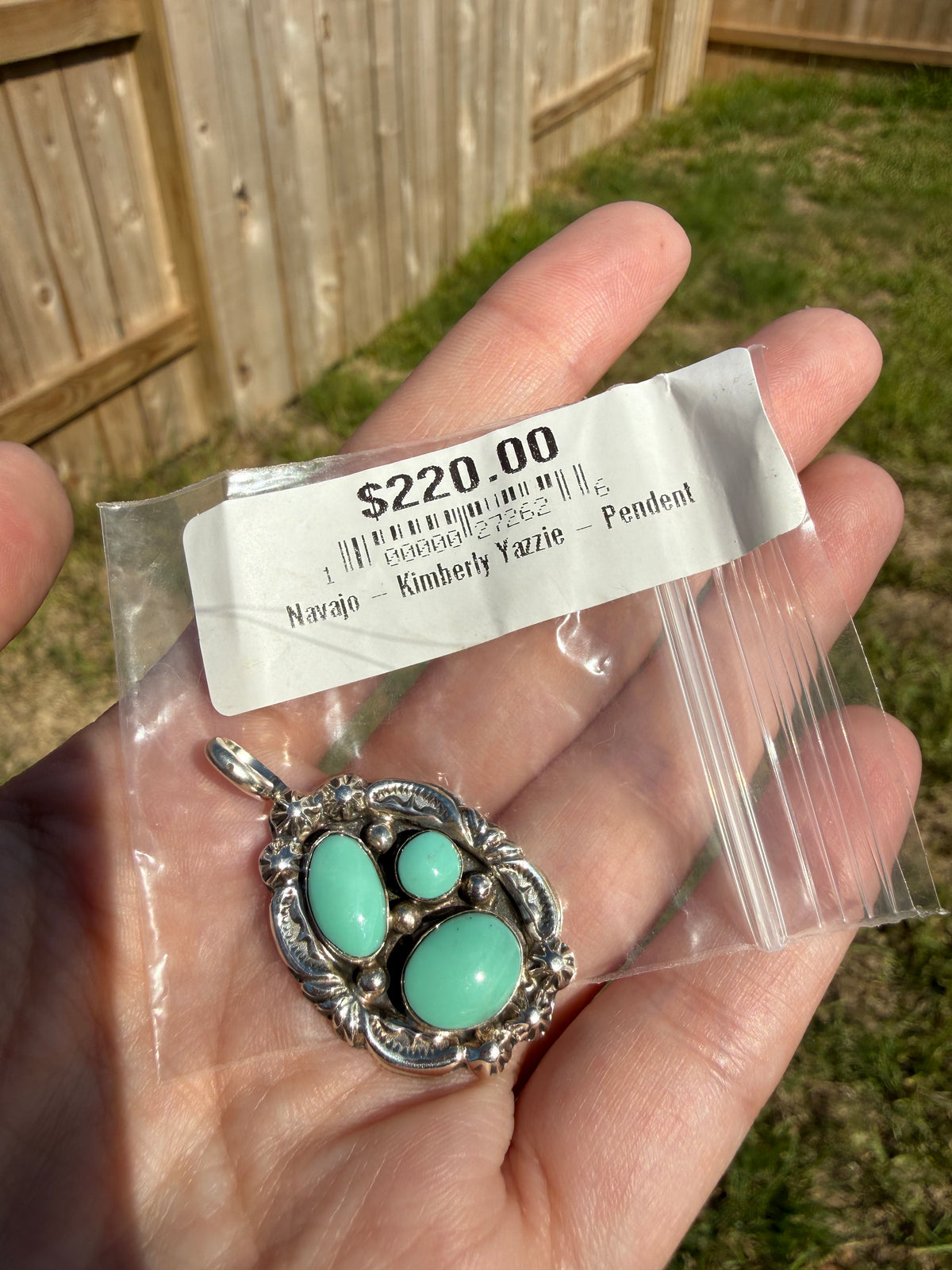 Navajo Turquoise Triple Stone Cluster Sterling Silver Pendant