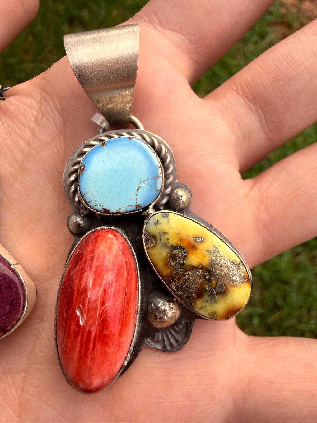 Navajo Multi 3 Stone Mixed Cluster Necklace or Pendant
