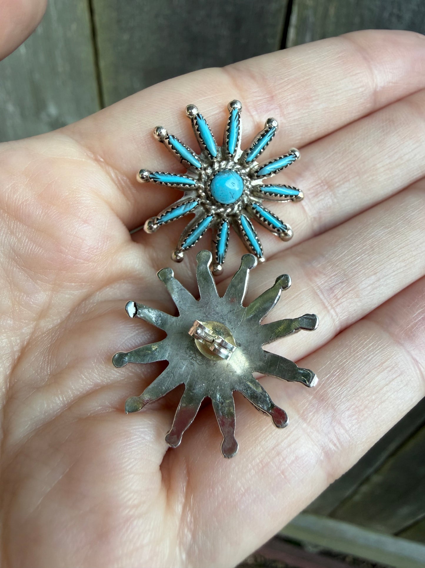 Zuni Neddlepoint Full Flower Sterling Silver Stud Earrings