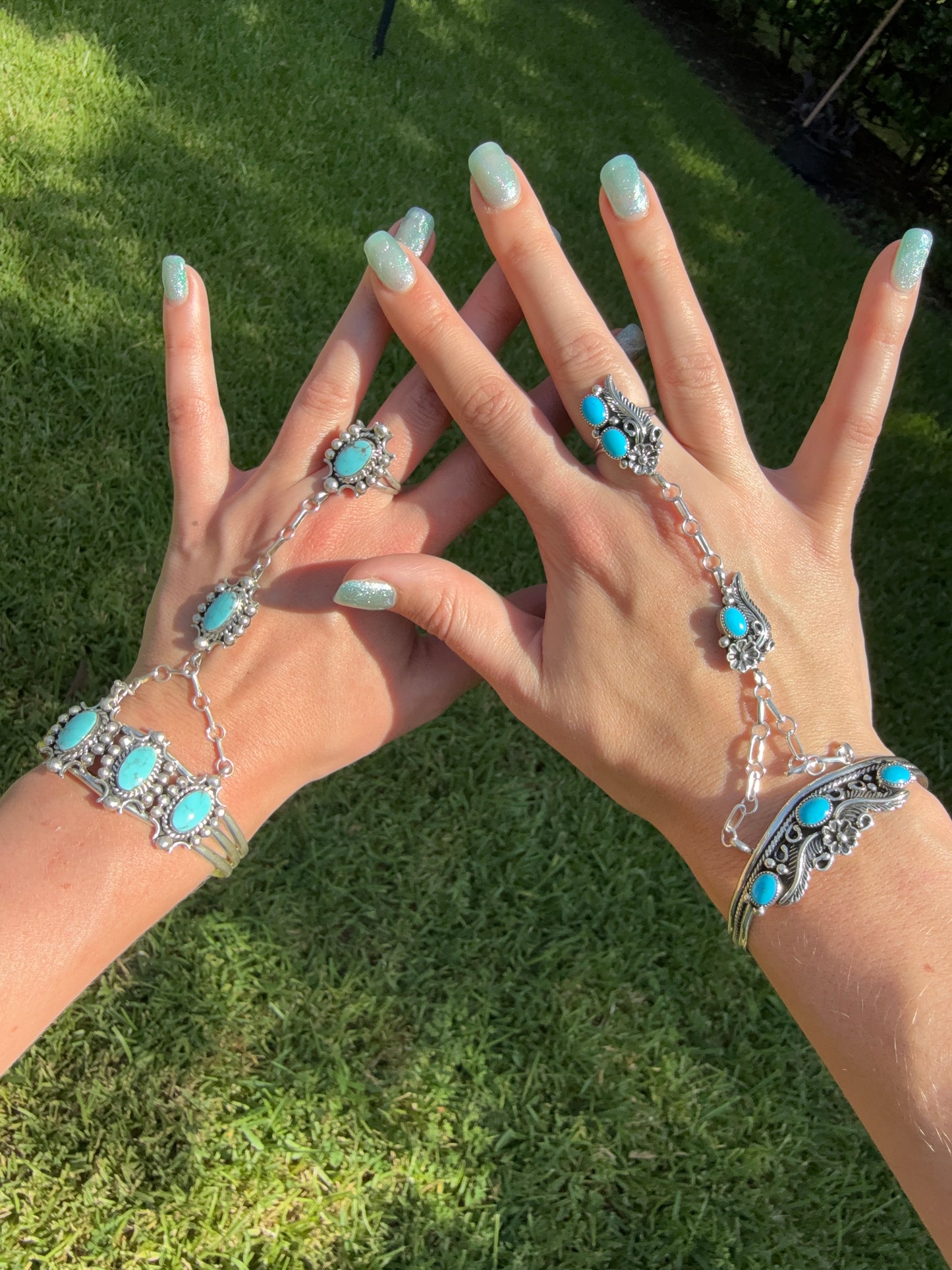 Navajo Turquoise and Sterling Silver Handmade Queen Cuffs