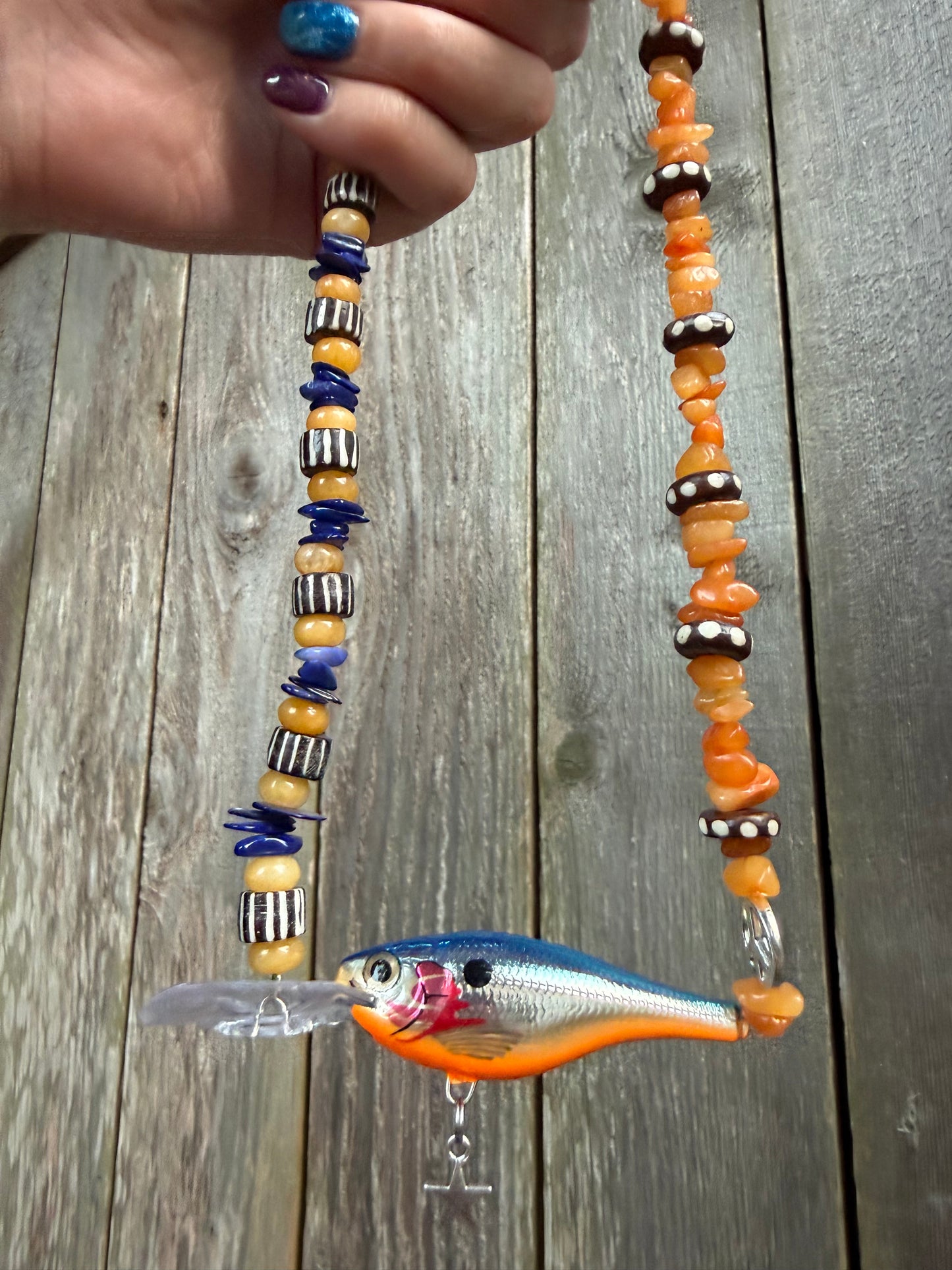 Funky Fun Fish Lure Multi Ston Necklace