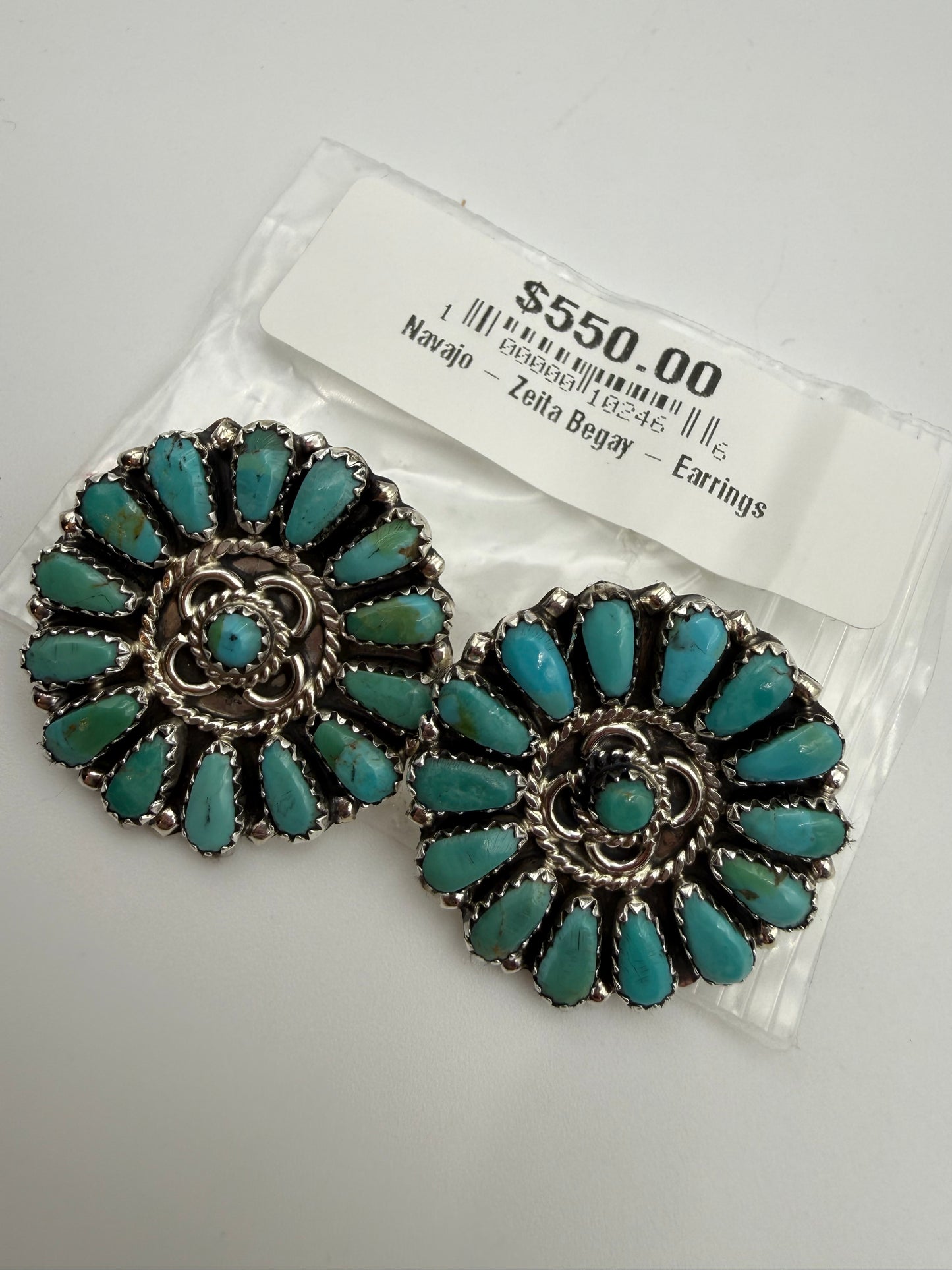 Native Turquoise Full Flower Cluster Sterling Silver Earrings