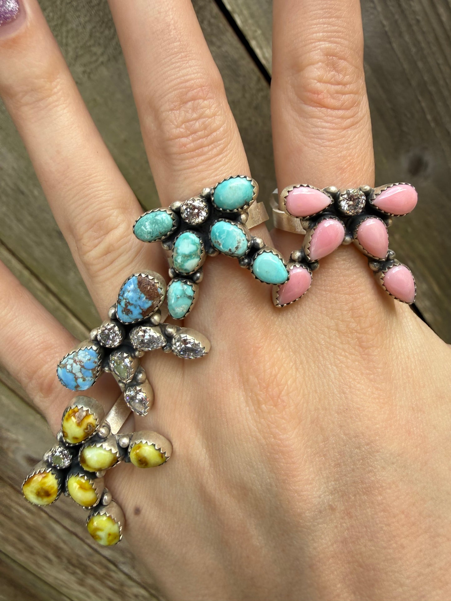 Multi Stone with CZ Crystal Bow Sterling Silver Adjustable Rings